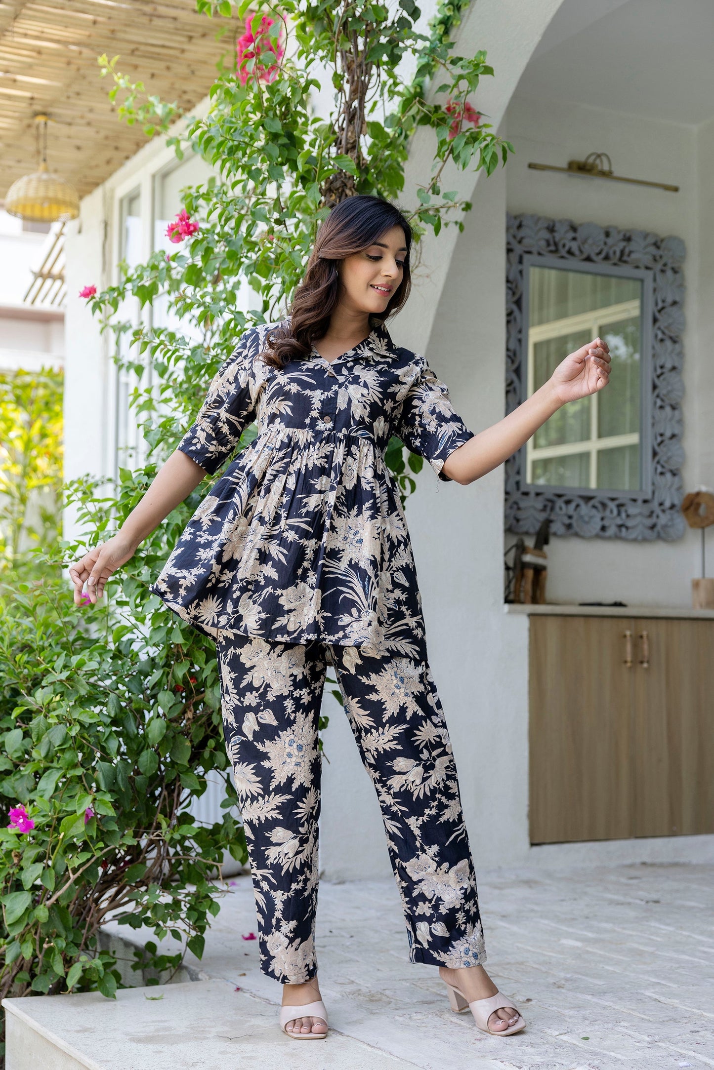 Shadowthread Black Cotton Co-ord Set