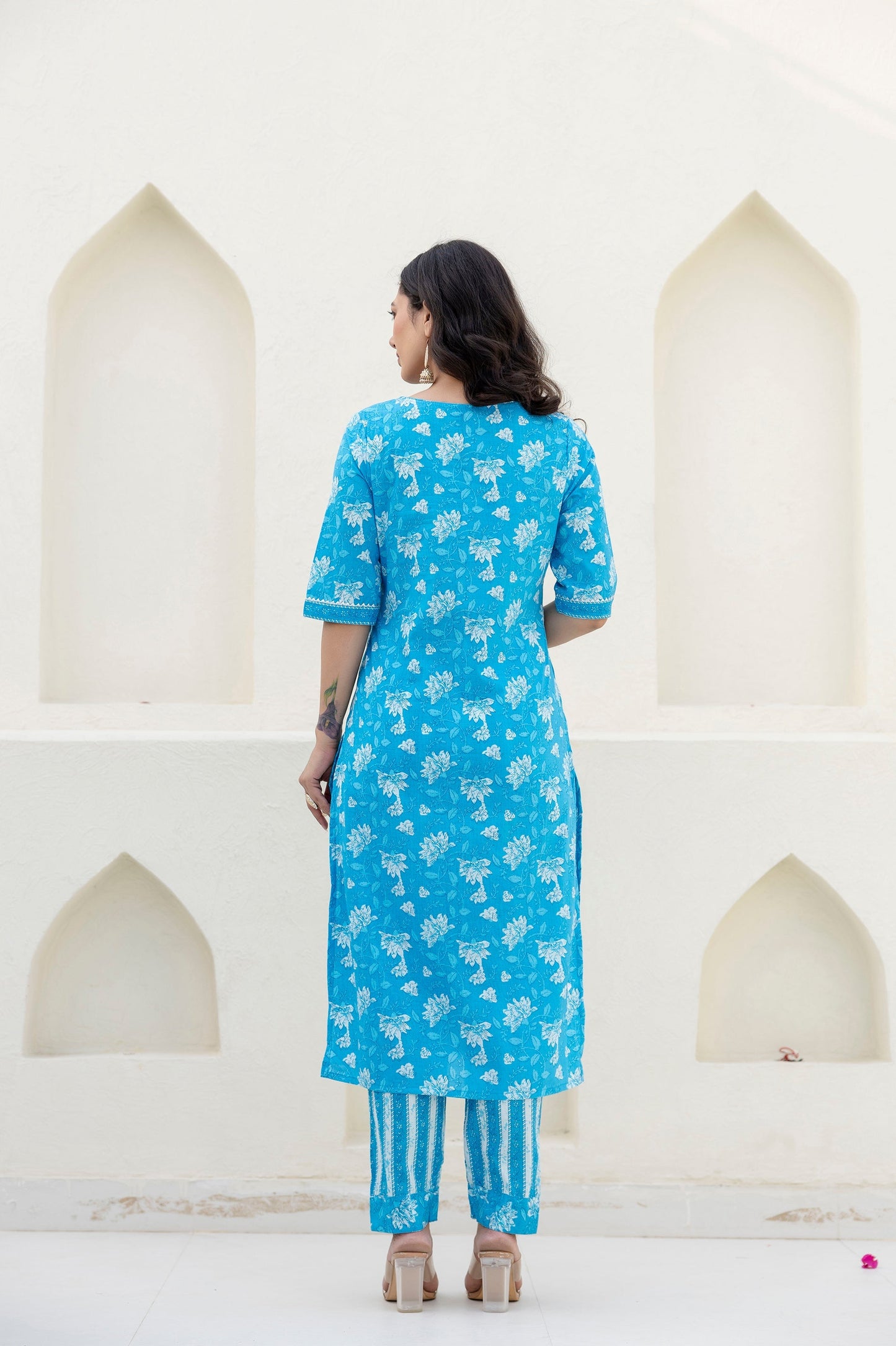 Cotton Bloom Blue Dupatta Set