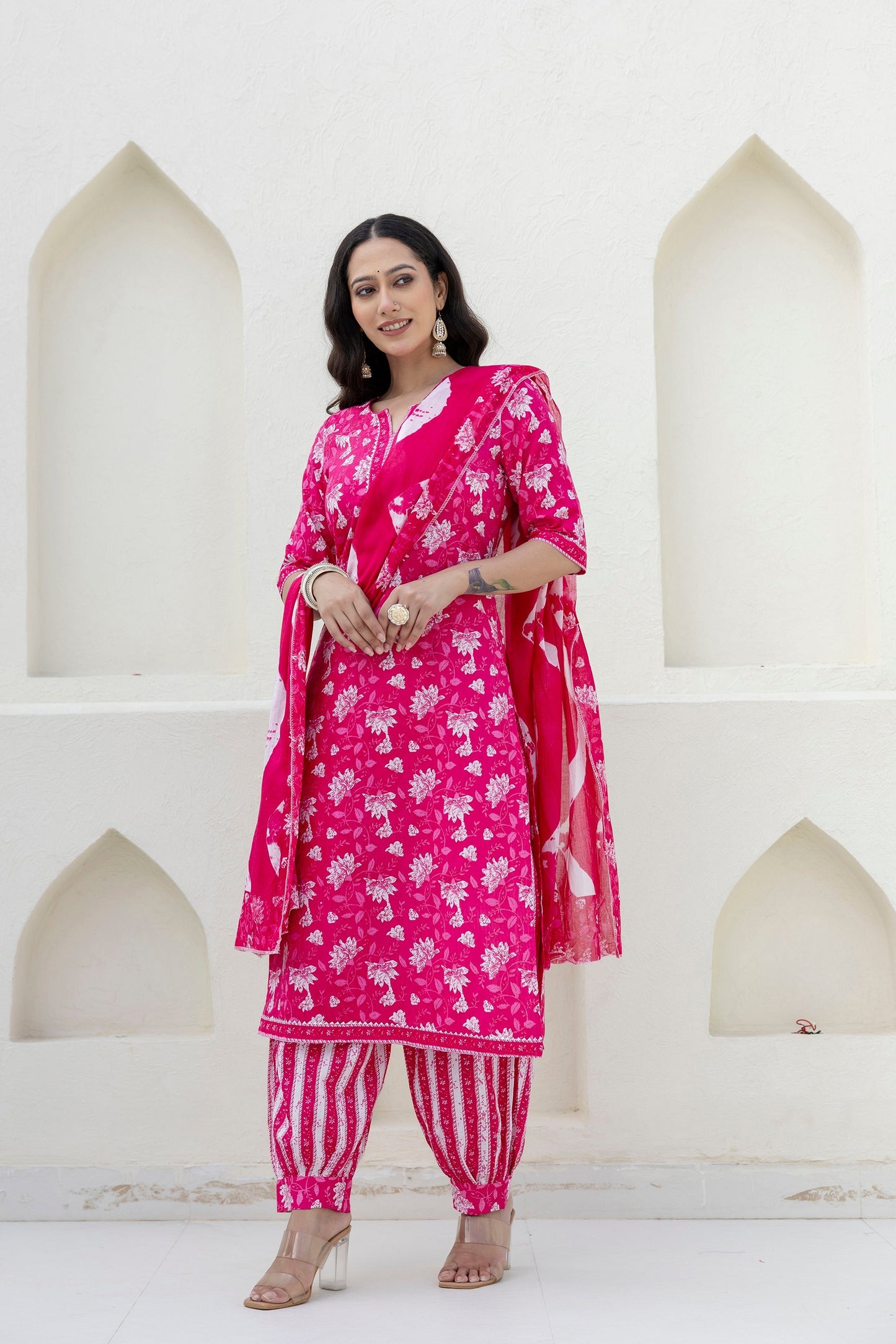 Blushvine Pink Cotton Dupatta Set
