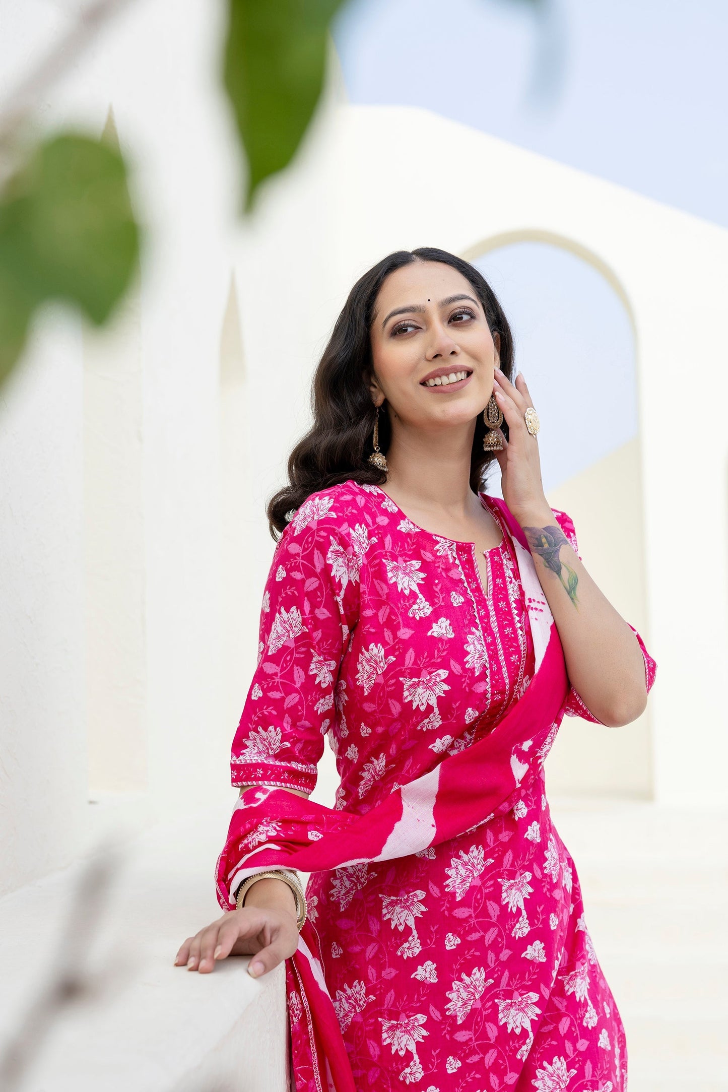 Blushvine Pink Cotton Dupatta Set