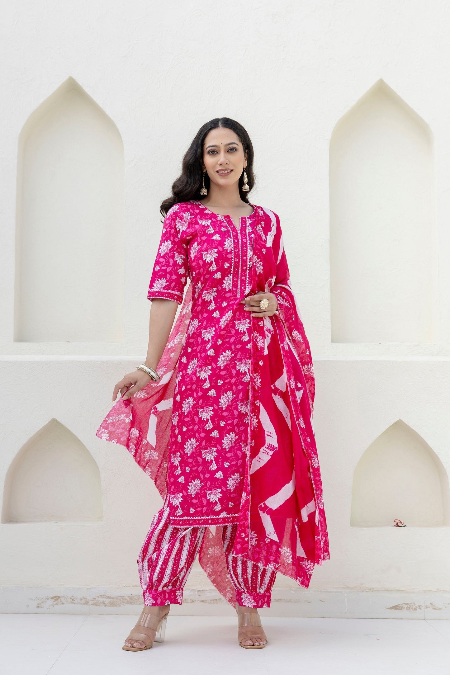 Blushvine Pink Cotton Dupatta Set