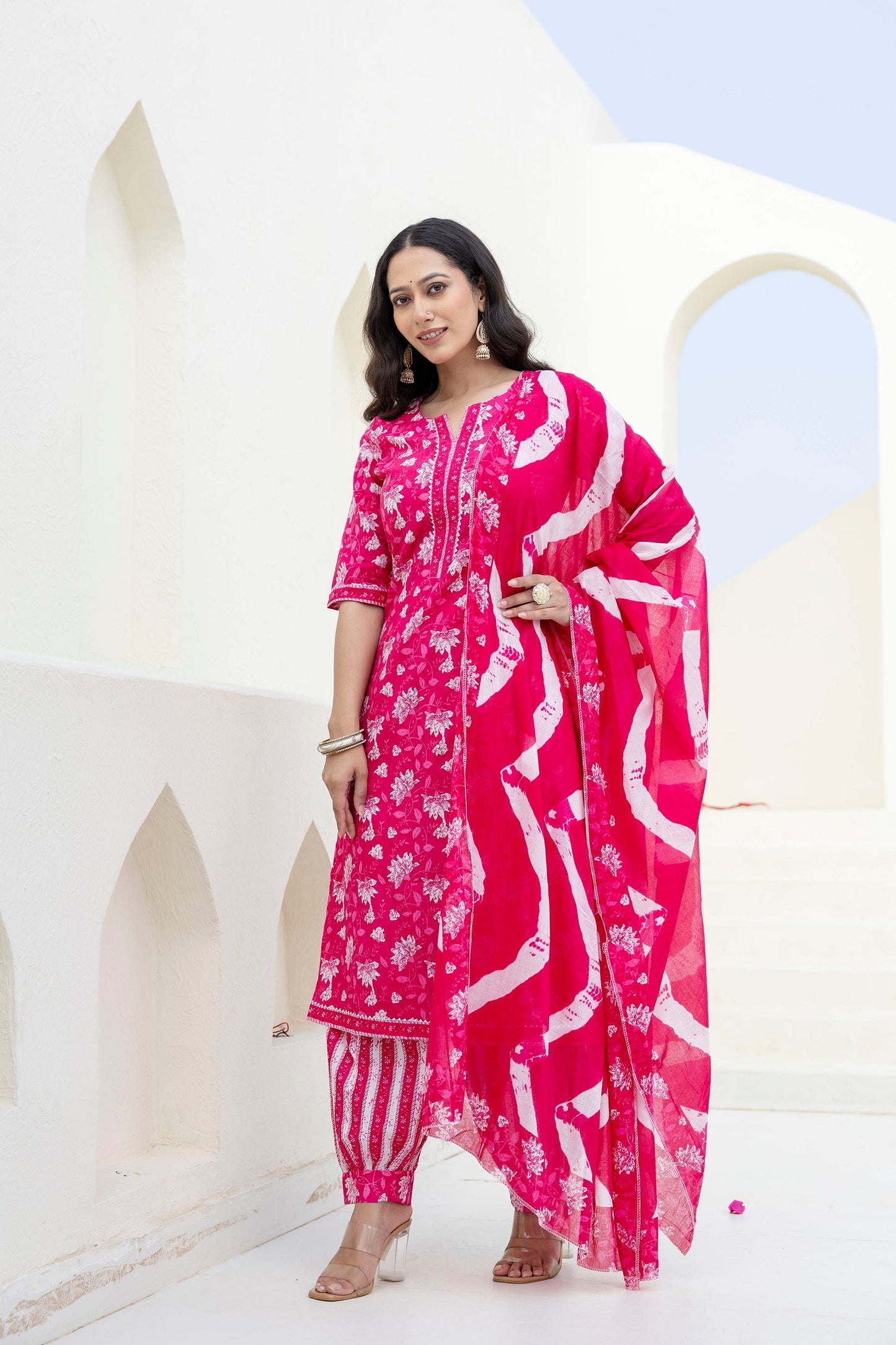 Blushvine Pink Cotton Dupatta Set