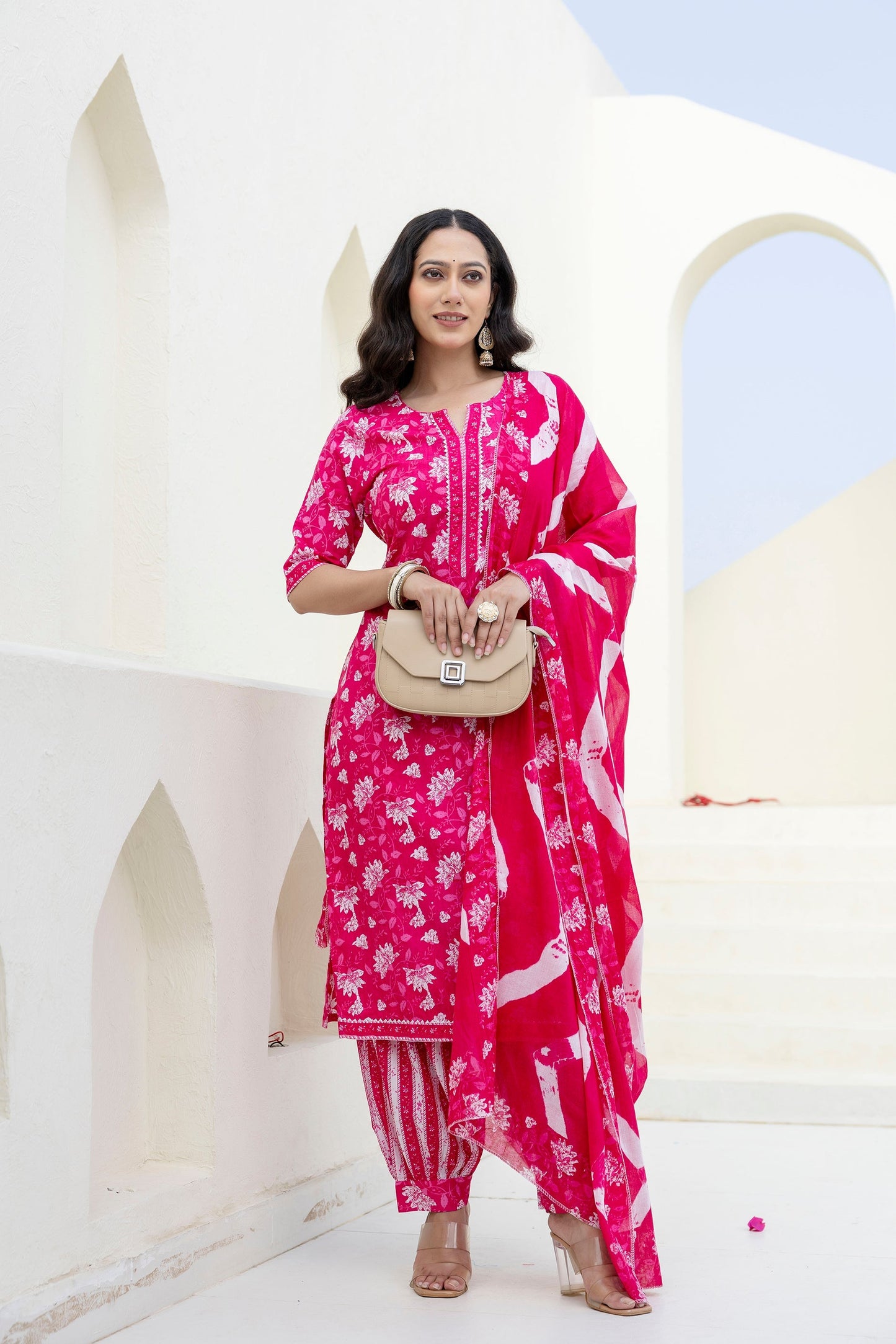 Blushvine Pink Cotton Dupatta Set