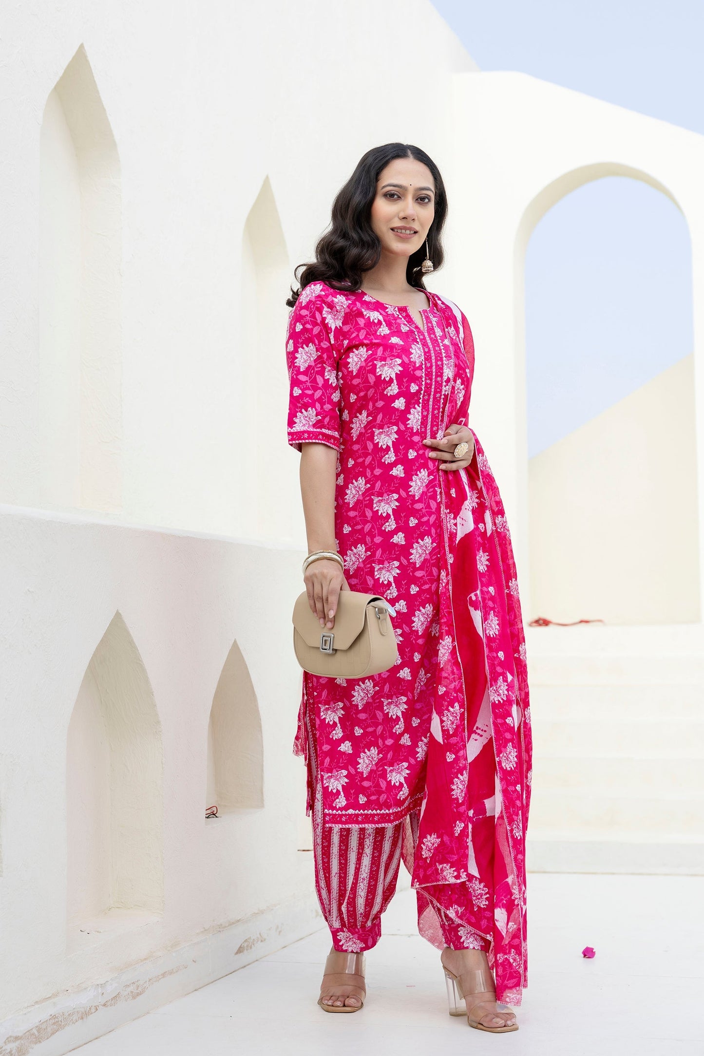 Blushvine Pink Cotton Dupatta Set