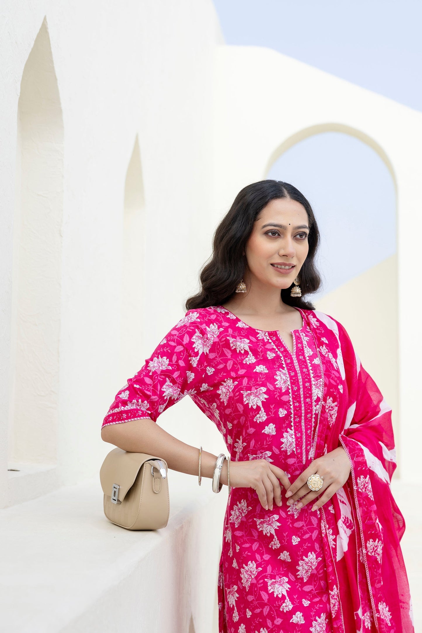 Blushvine Pink Cotton Dupatta Set