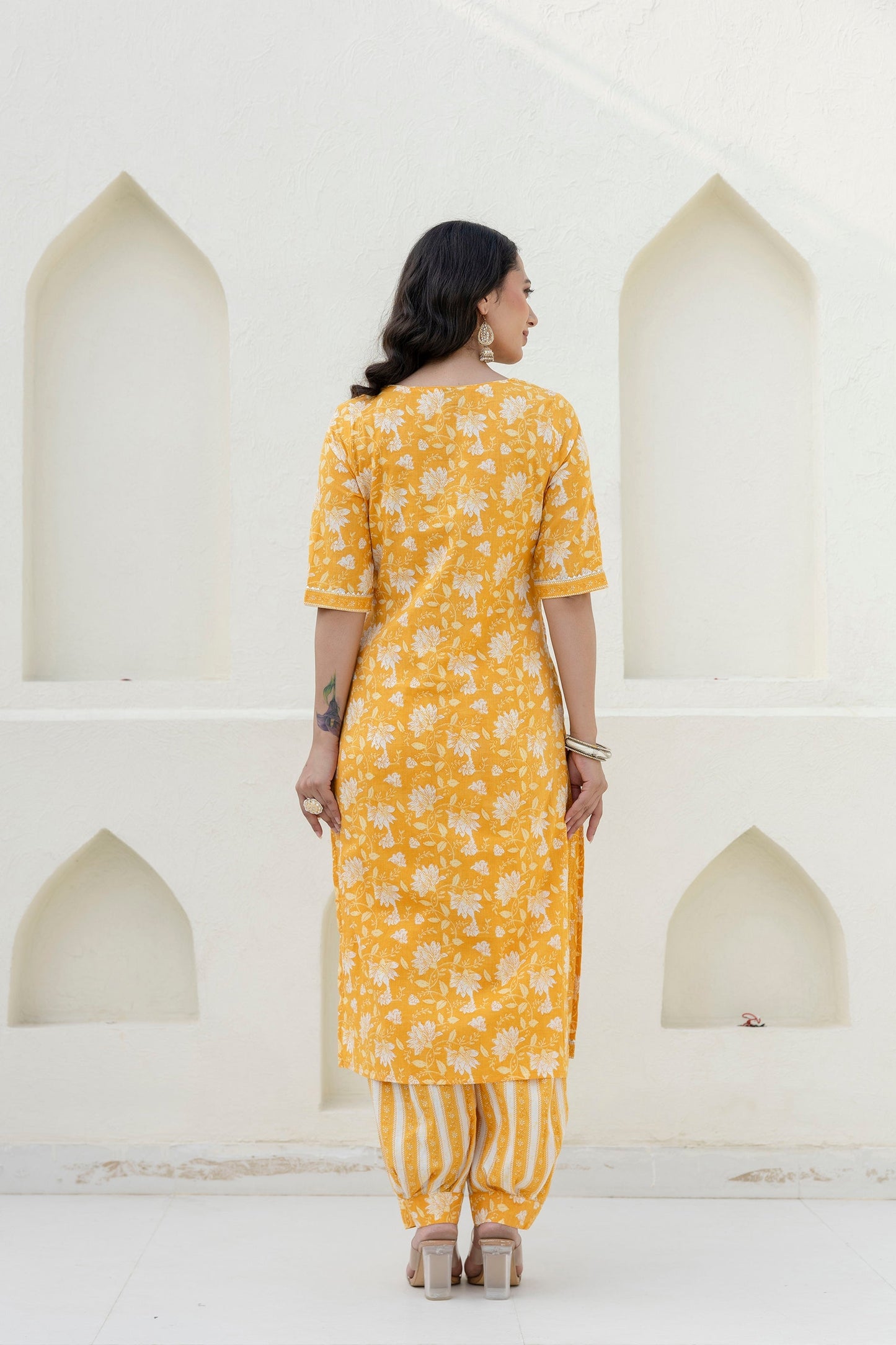 Goldenray Yellow Cotton Dupatta Set
