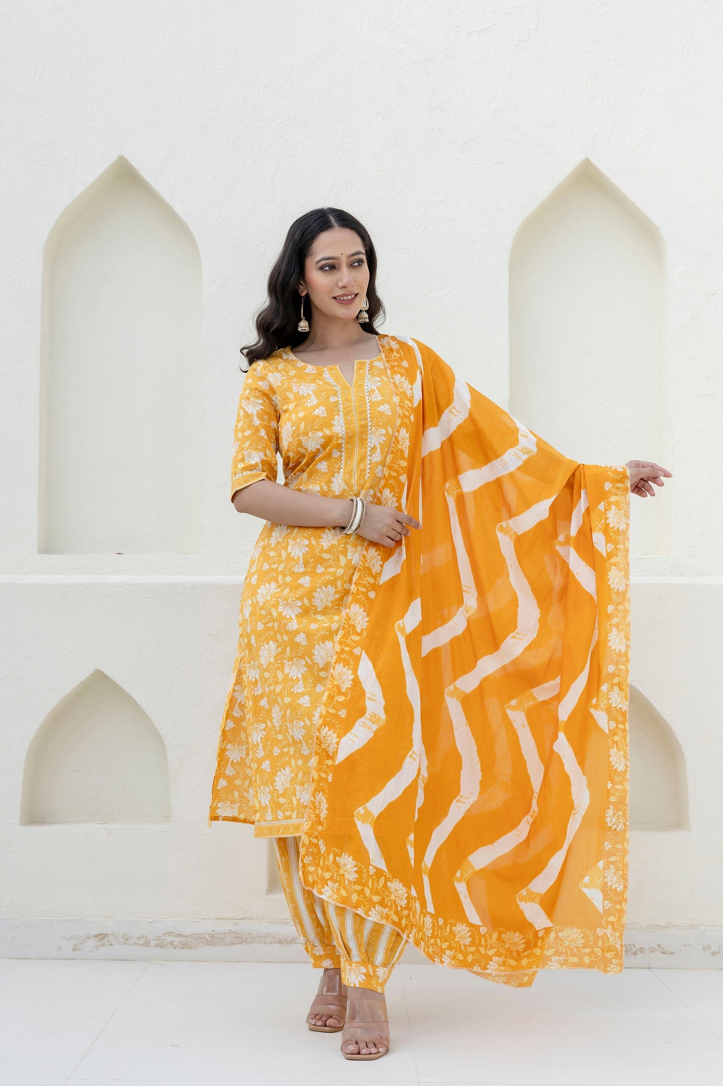 Goldenray Yellow Cotton Dupatta Set