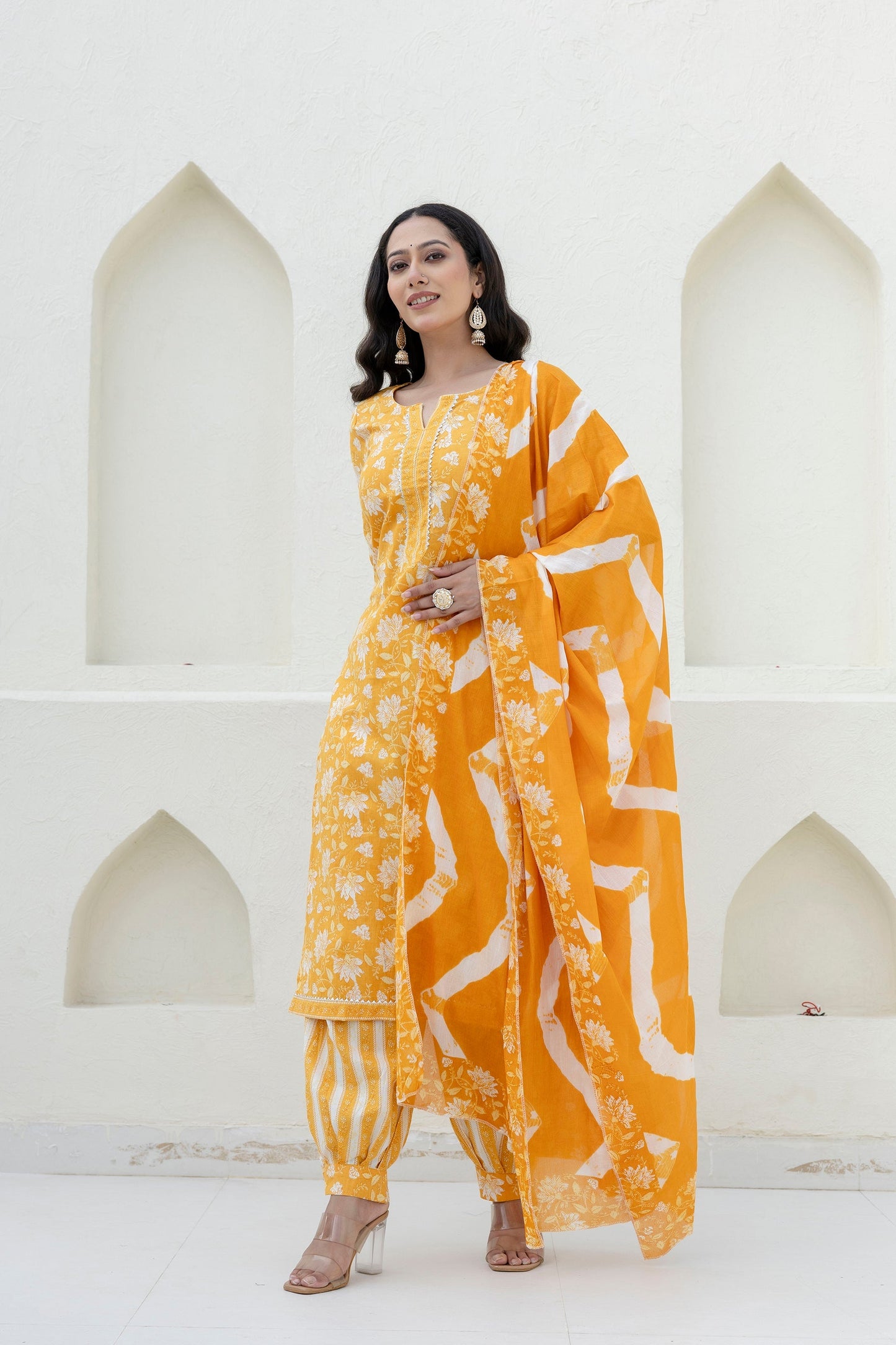 Goldenray Yellow Cotton Dupatta Set