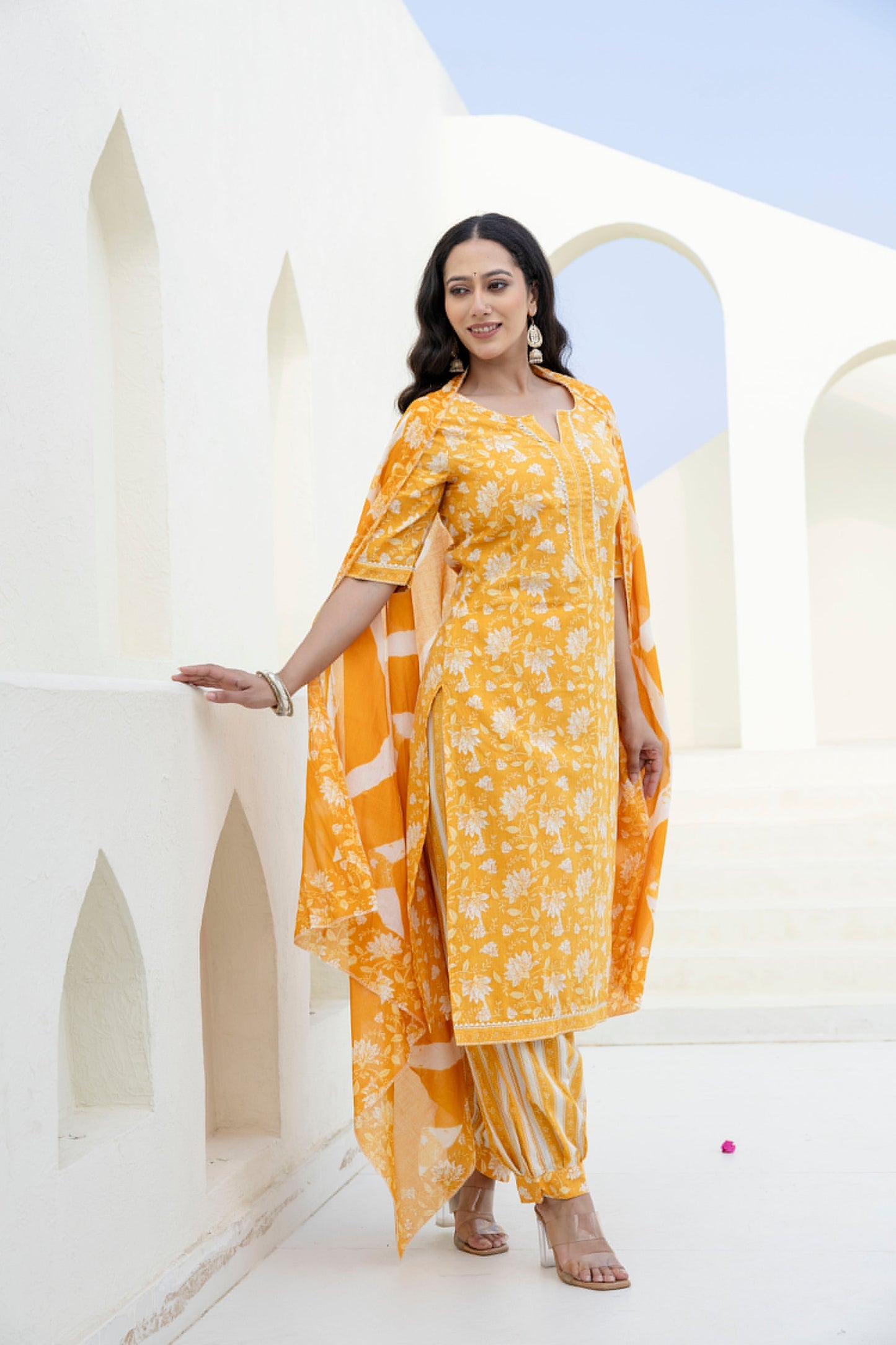 Goldenray Yellow Cotton Dupatta Set