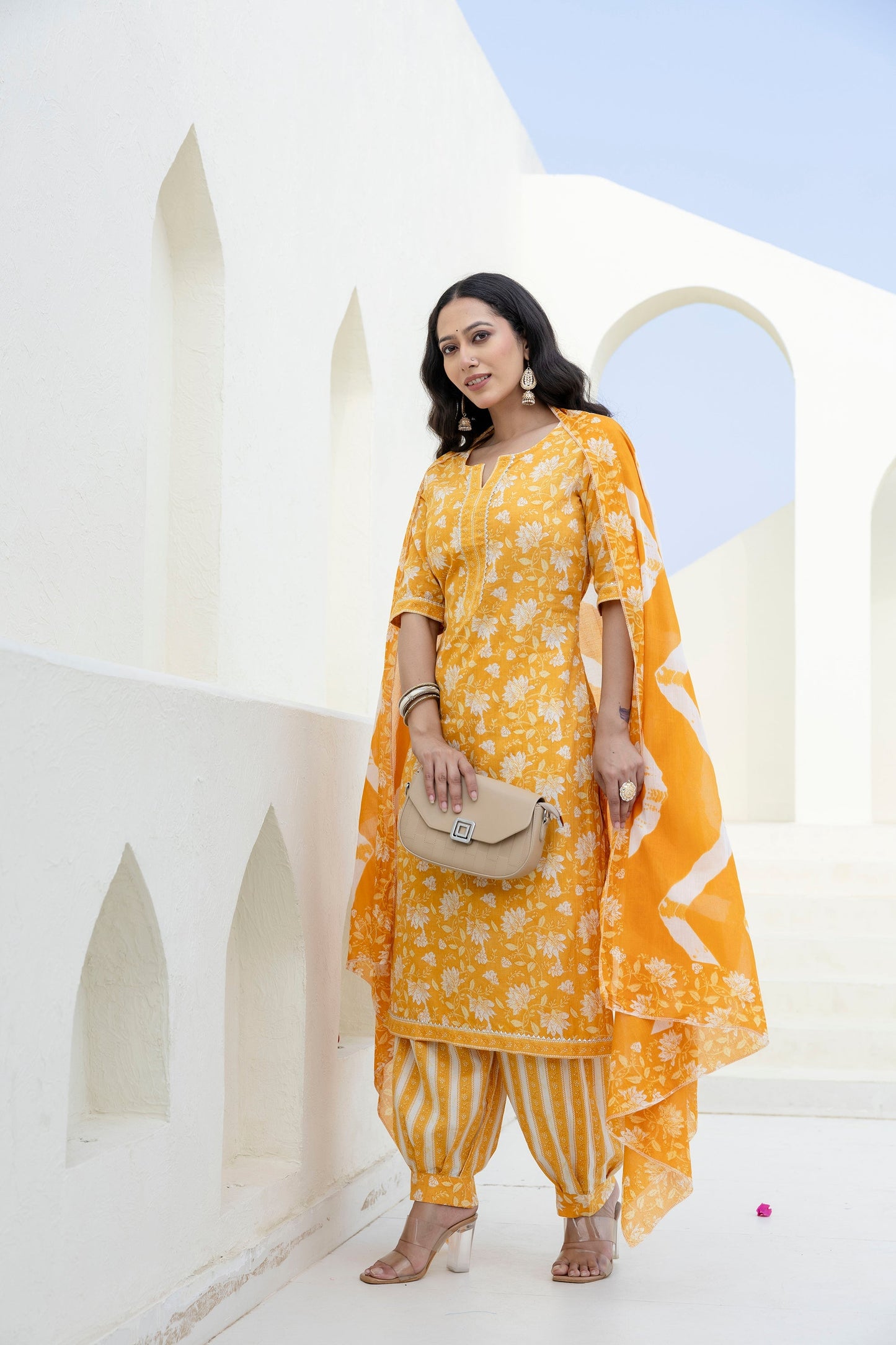Goldenray Yellow Cotton Dupatta Set