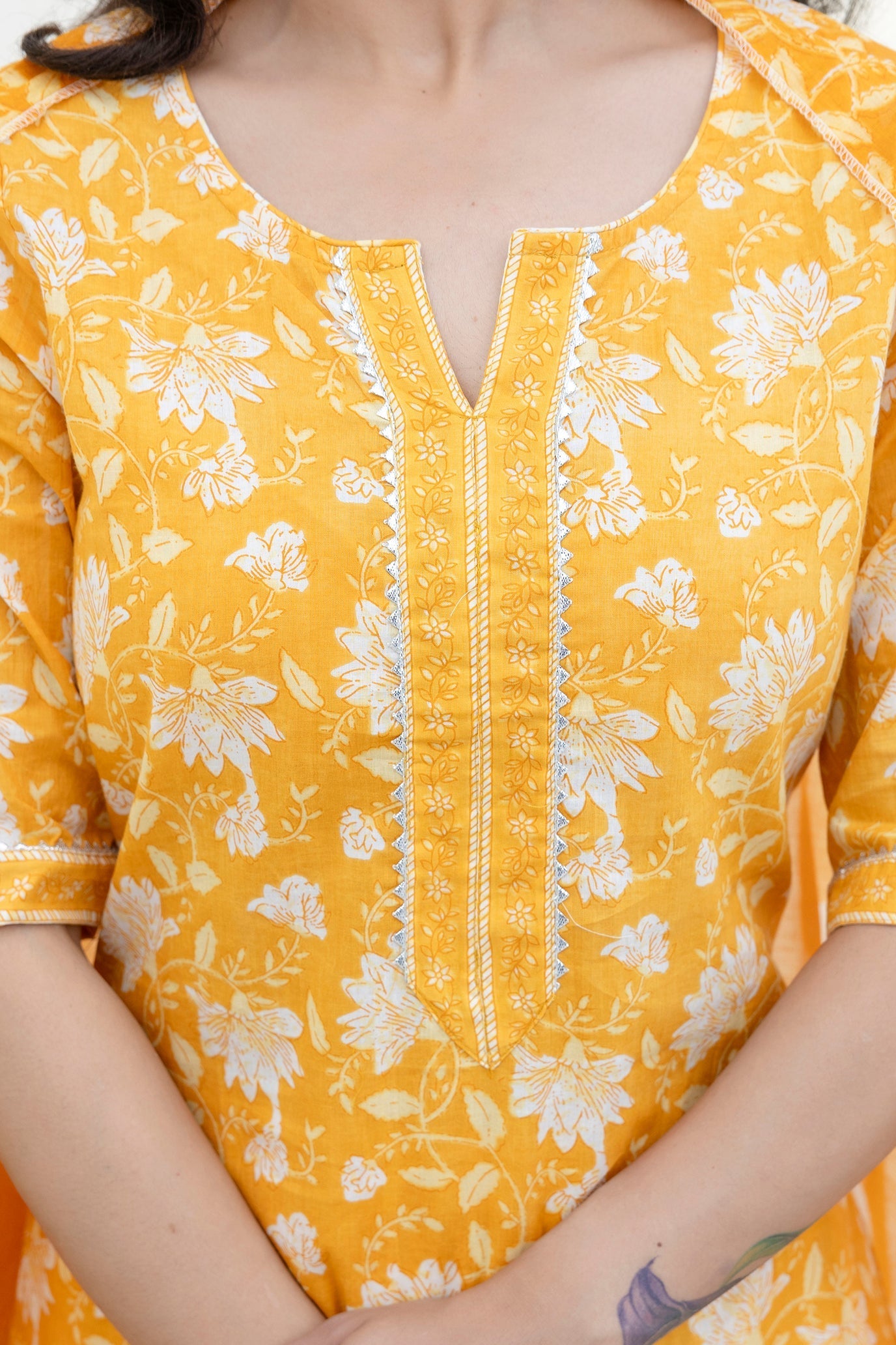 Goldenray Yellow Cotton Dupatta Set
