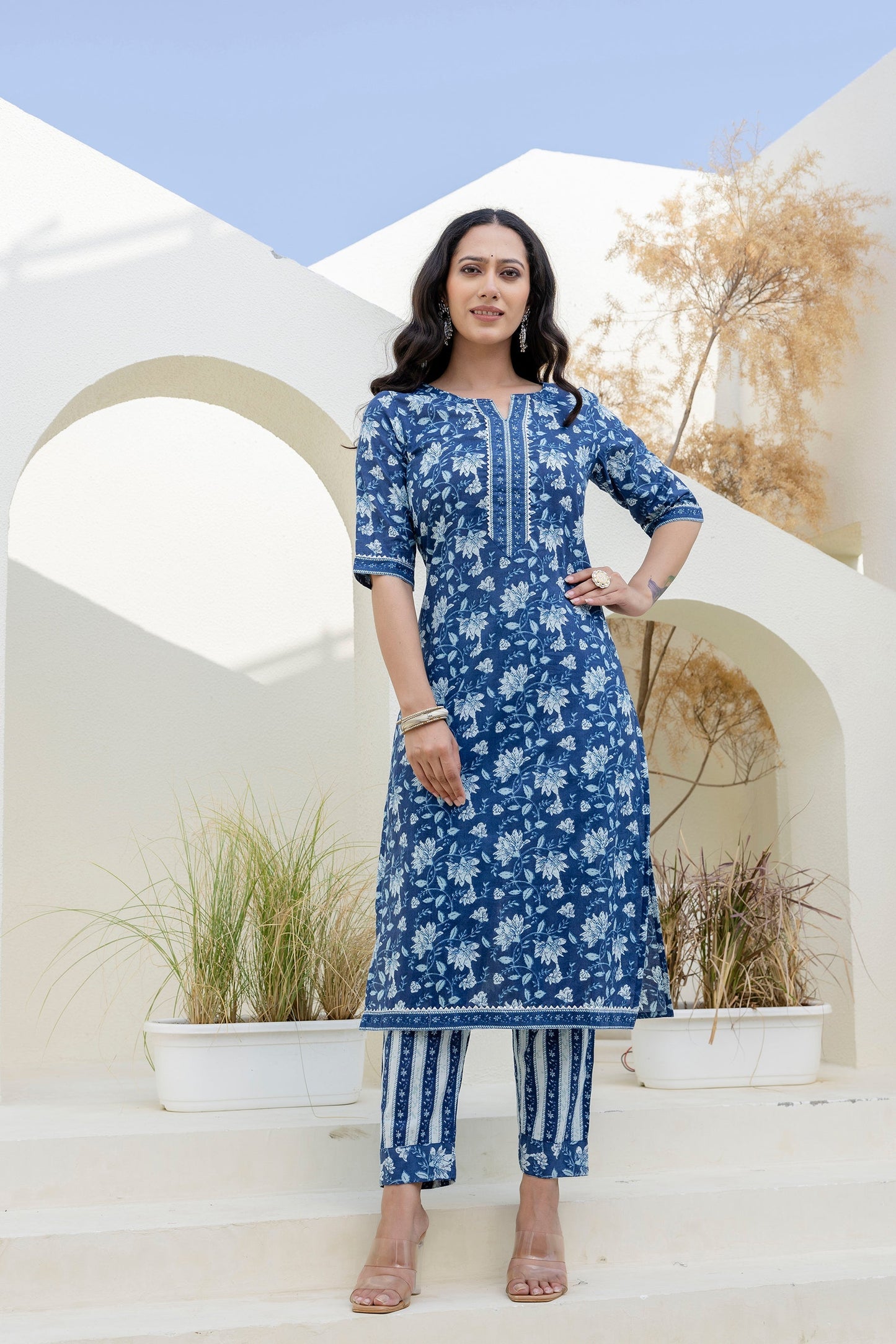 Skyvale Blue Cotton Dupatta Set