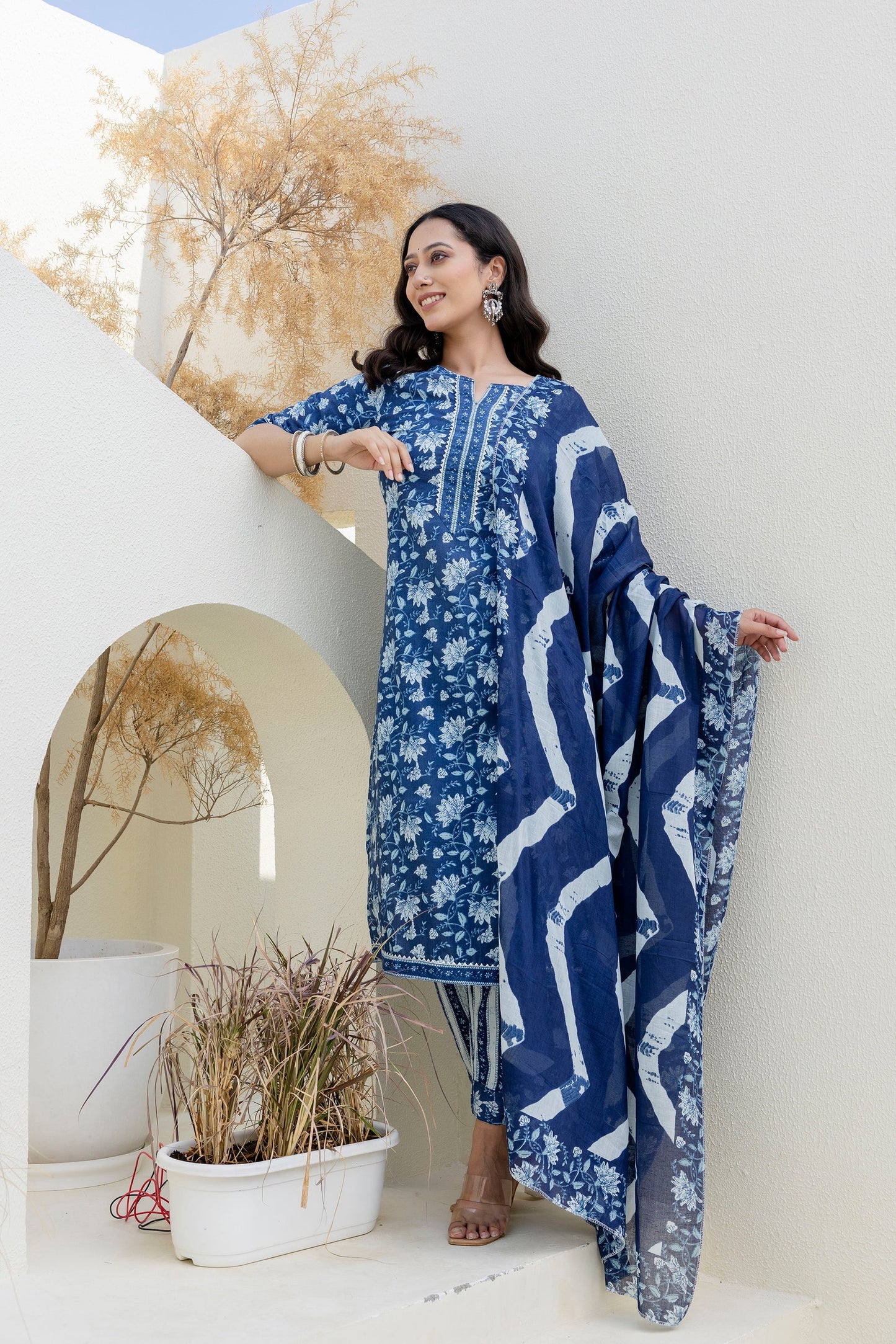Skyvale Blue Cotton Dupatta Set