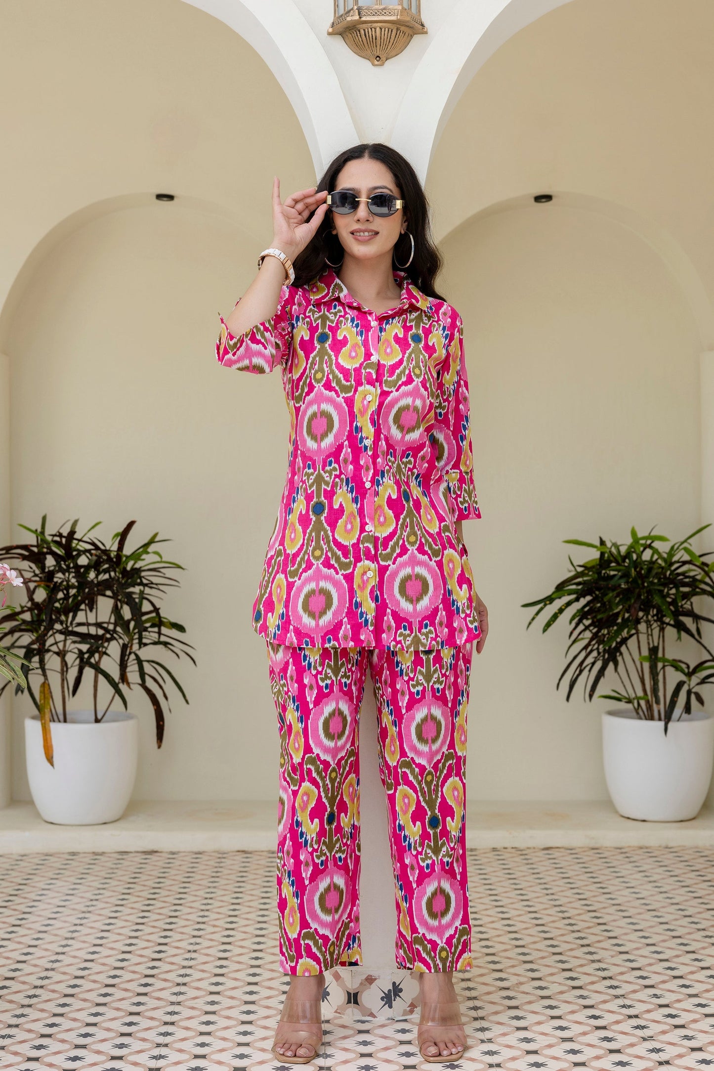 Whimzicle Pink Abstract Cotton Co-ord Set