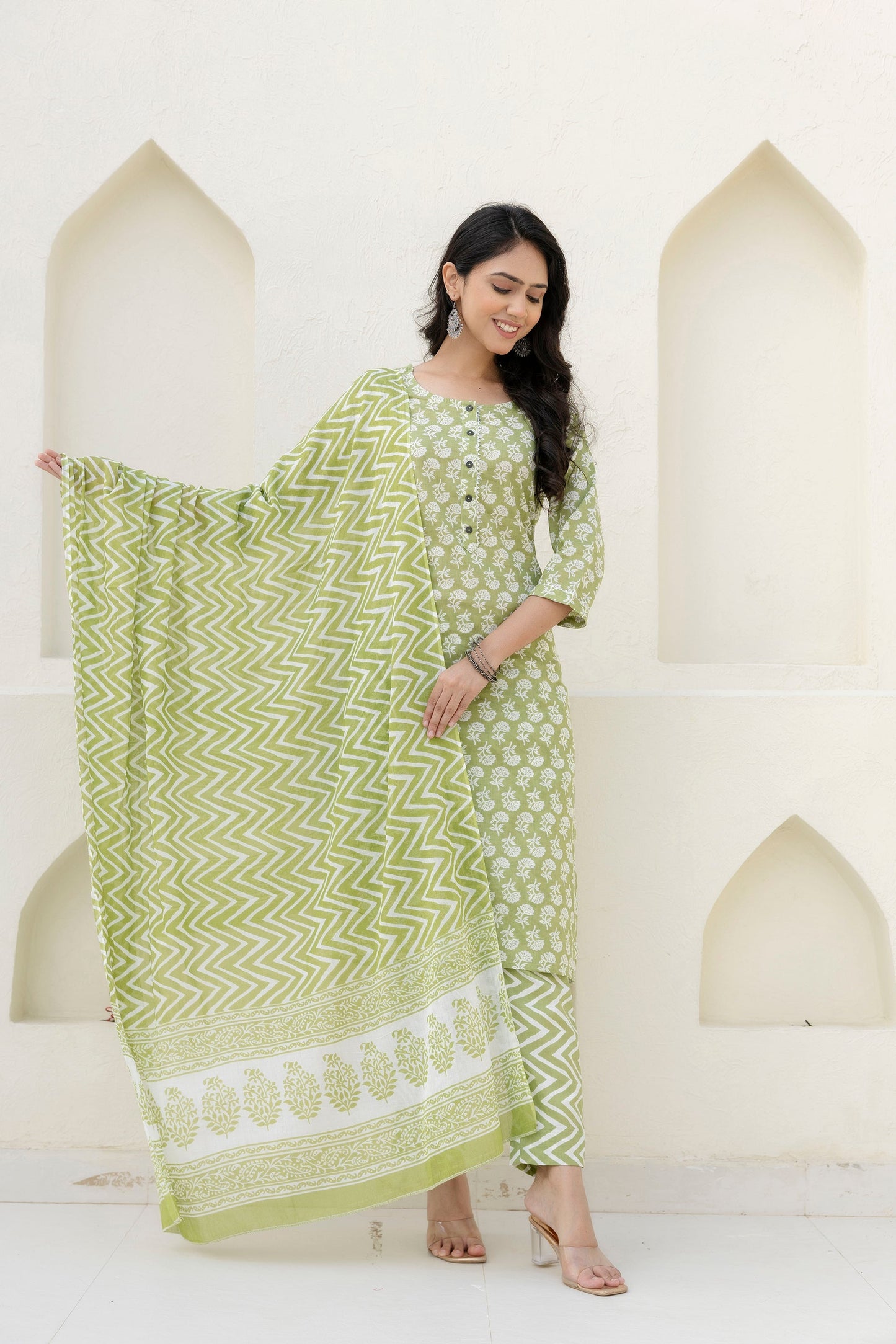 Basil Floral Cotton Dupatta Set