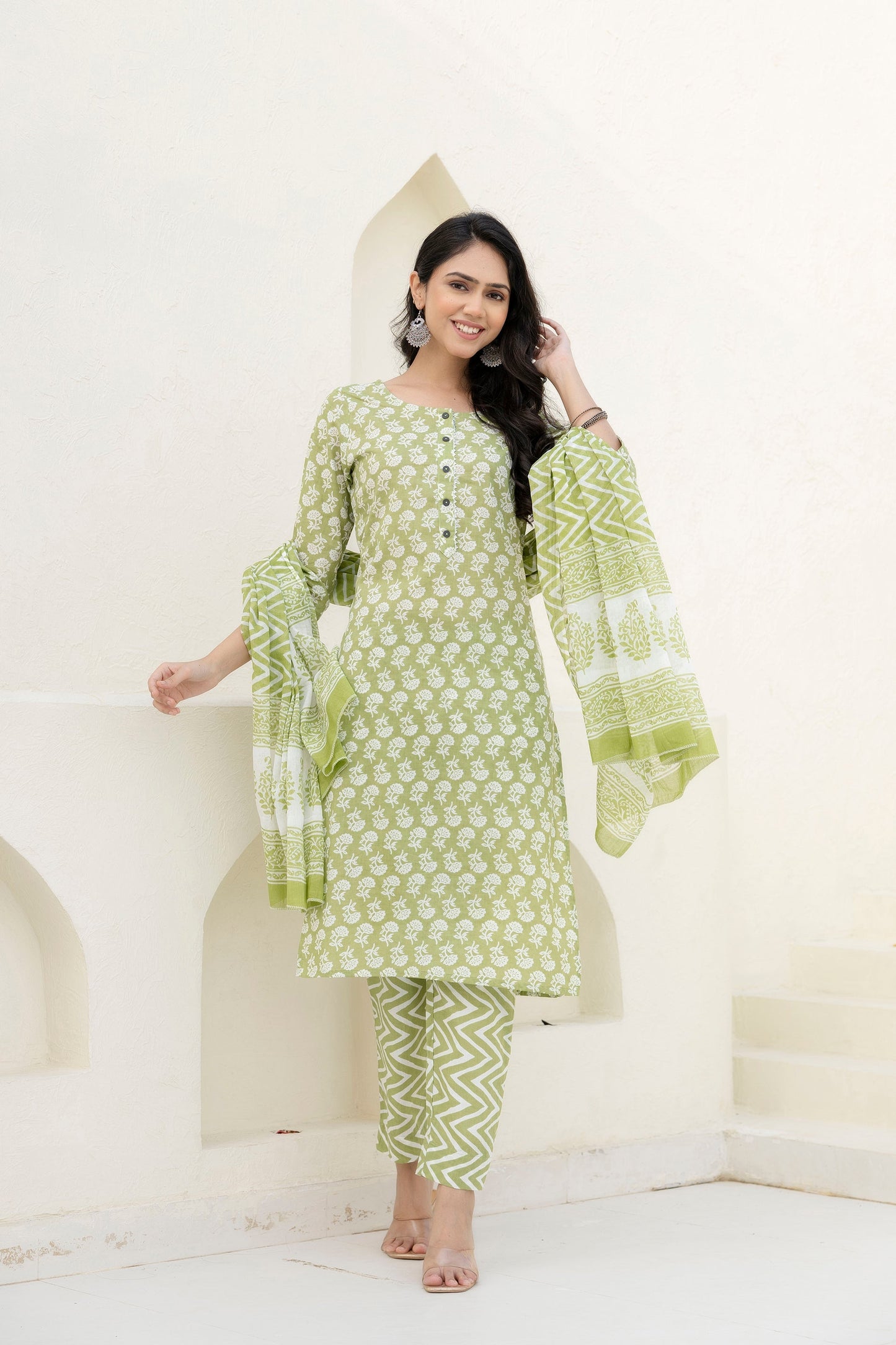 Basil Floral Cotton Dupatta Set