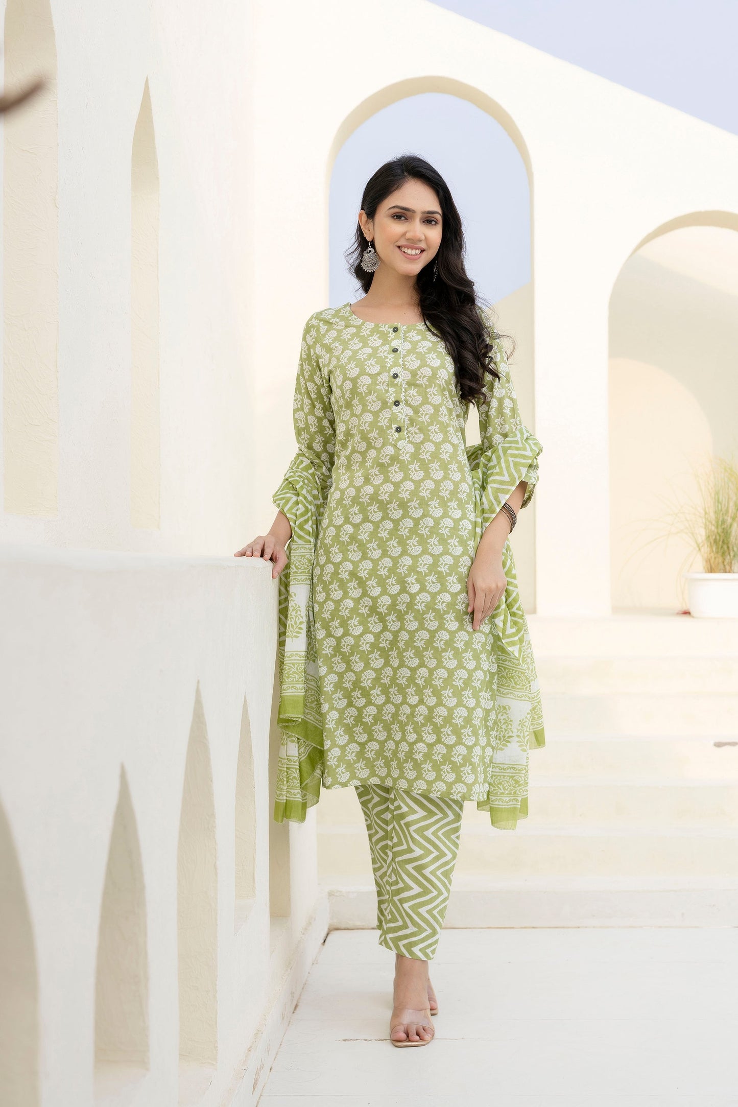Basil Floral Cotton Dupatta Set