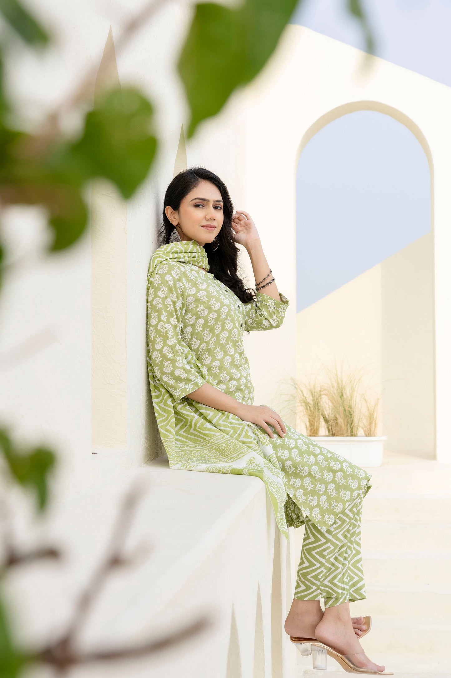 Basil Floral Cotton Dupatta Set