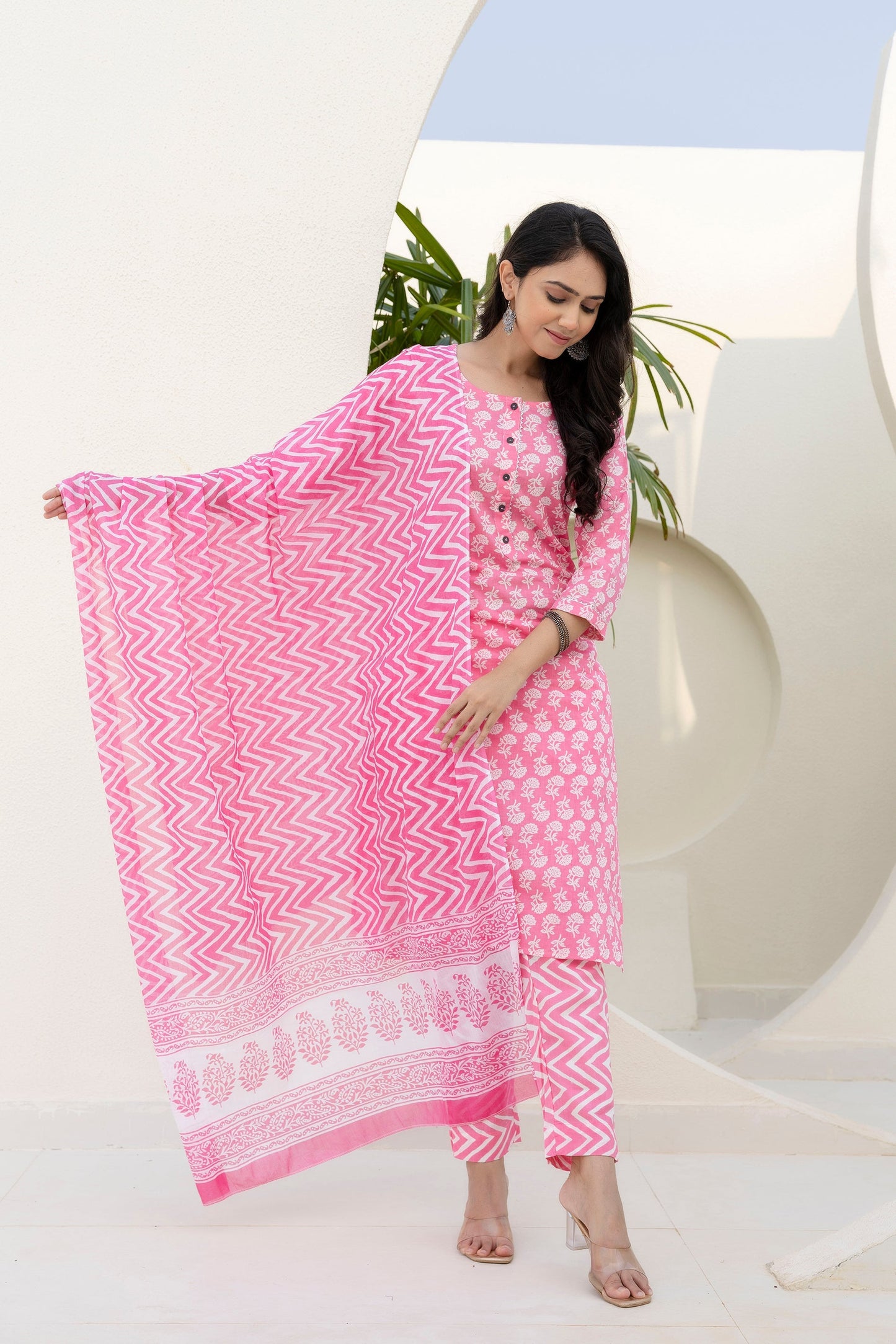 Rose Floral Cotton Dupatta Set