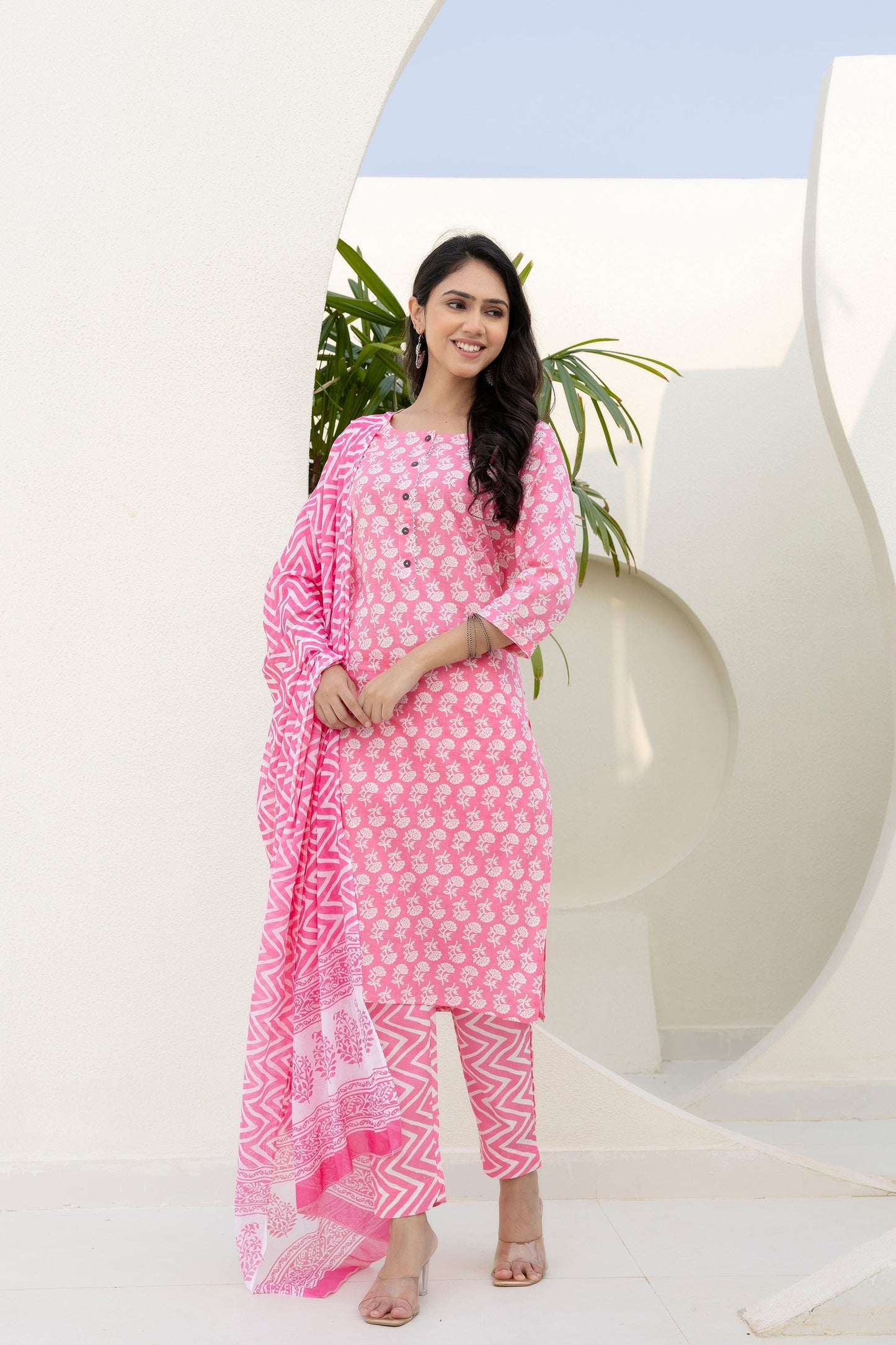 Rose Floral Cotton Dupatta Set