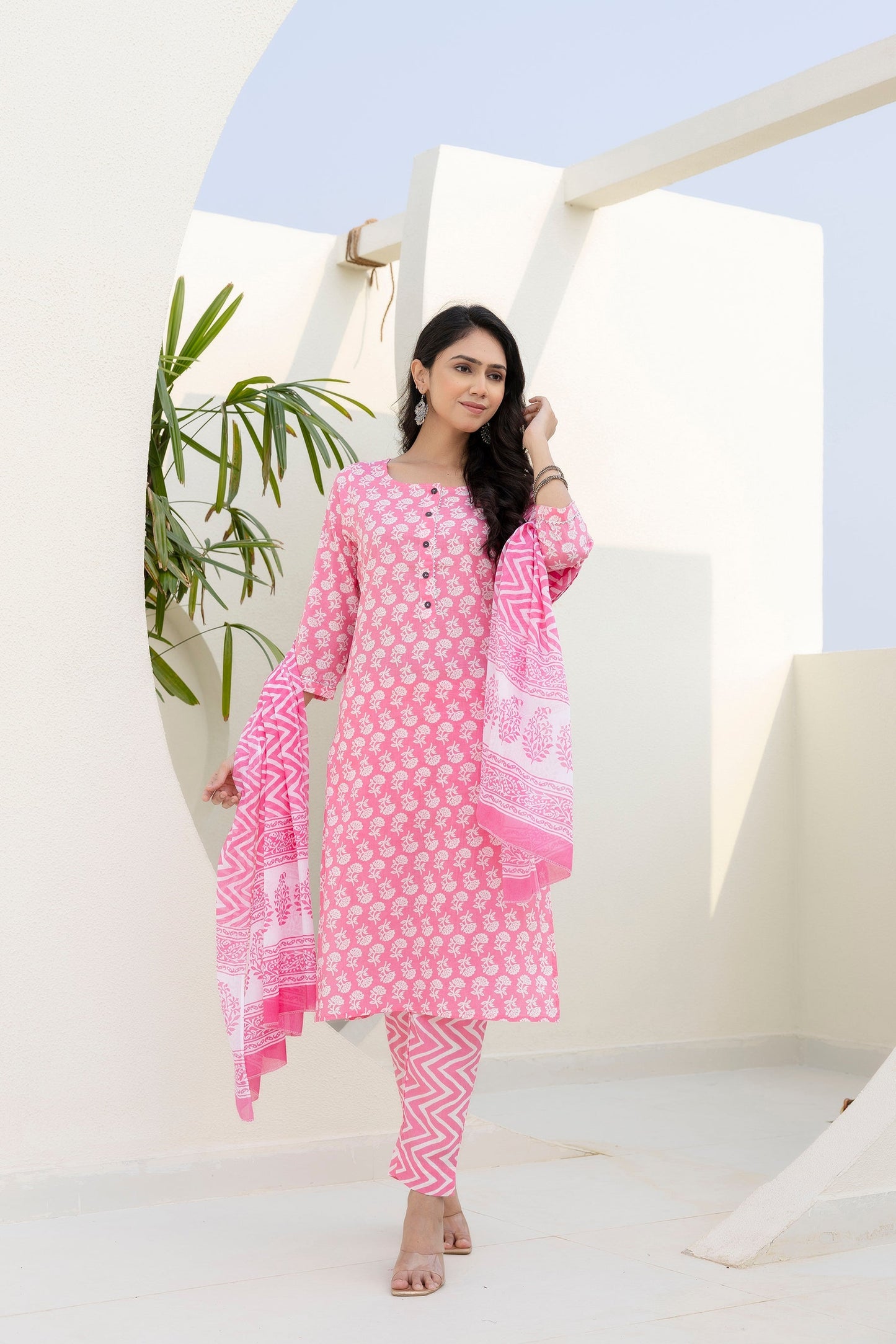Rose Floral Cotton Dupatta Set