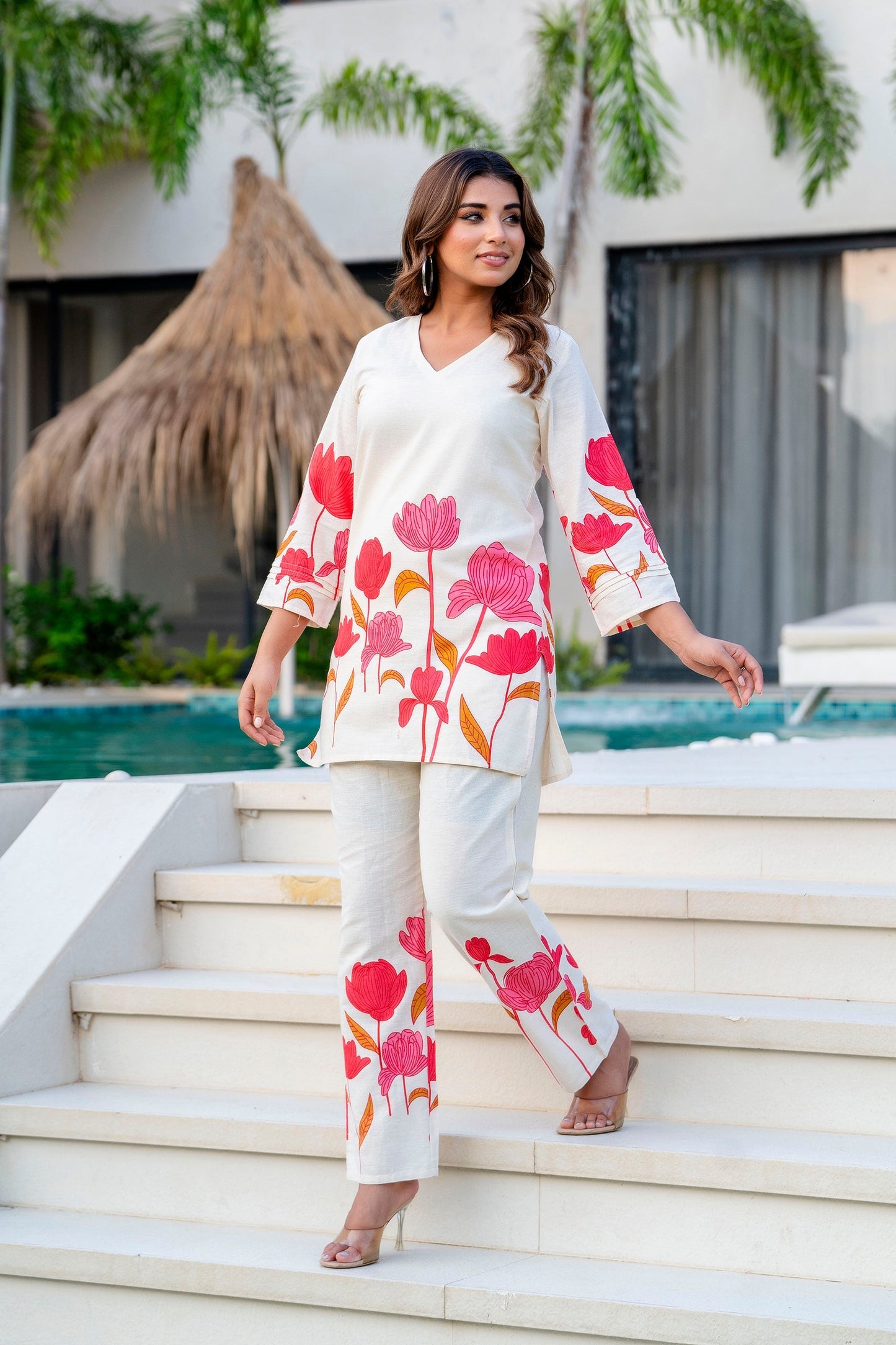 Radiant Bloom Ivory Cotton Flex Co-ord Set