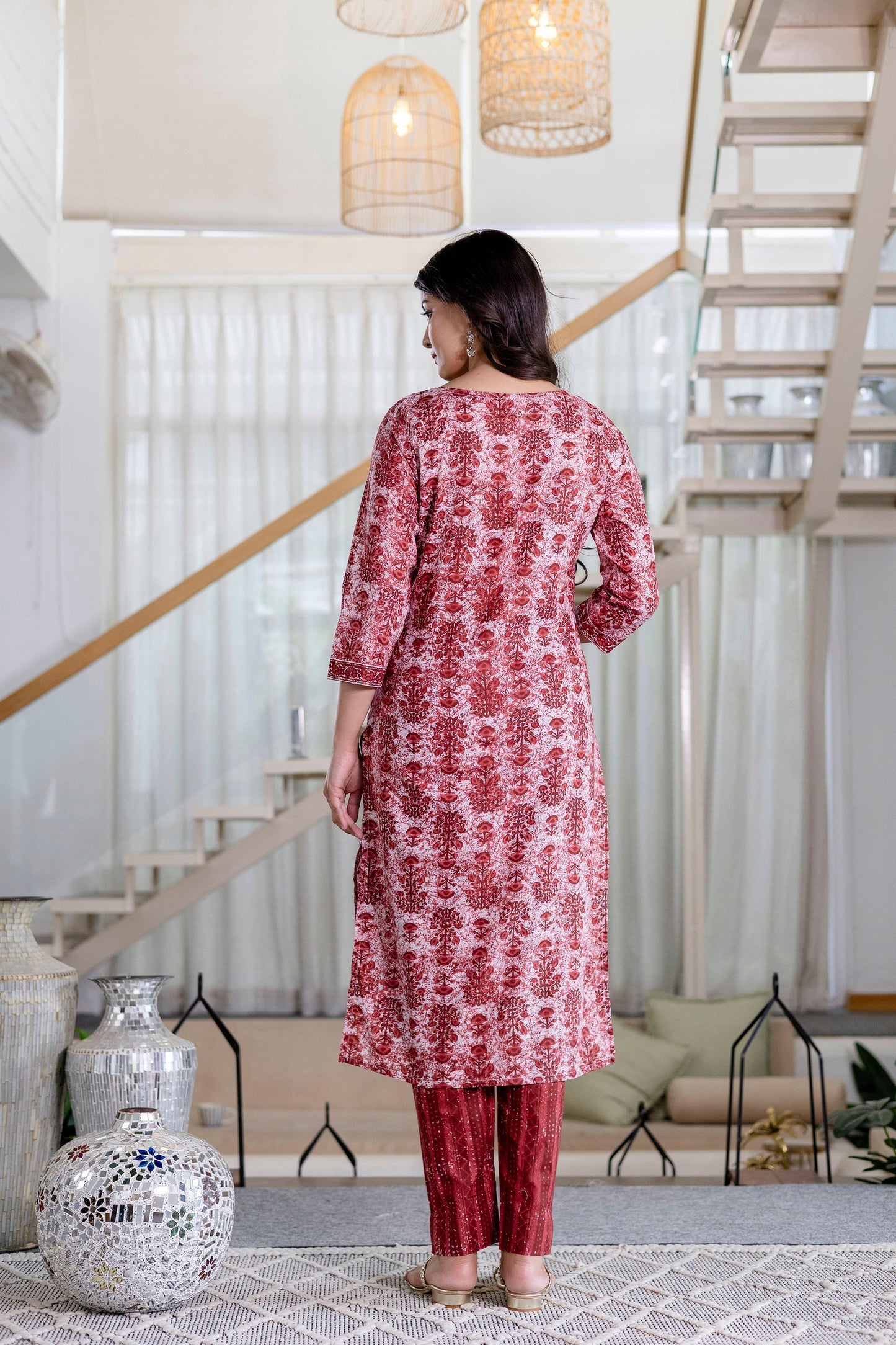 Cherrystone Red Cotton Dupatta Set