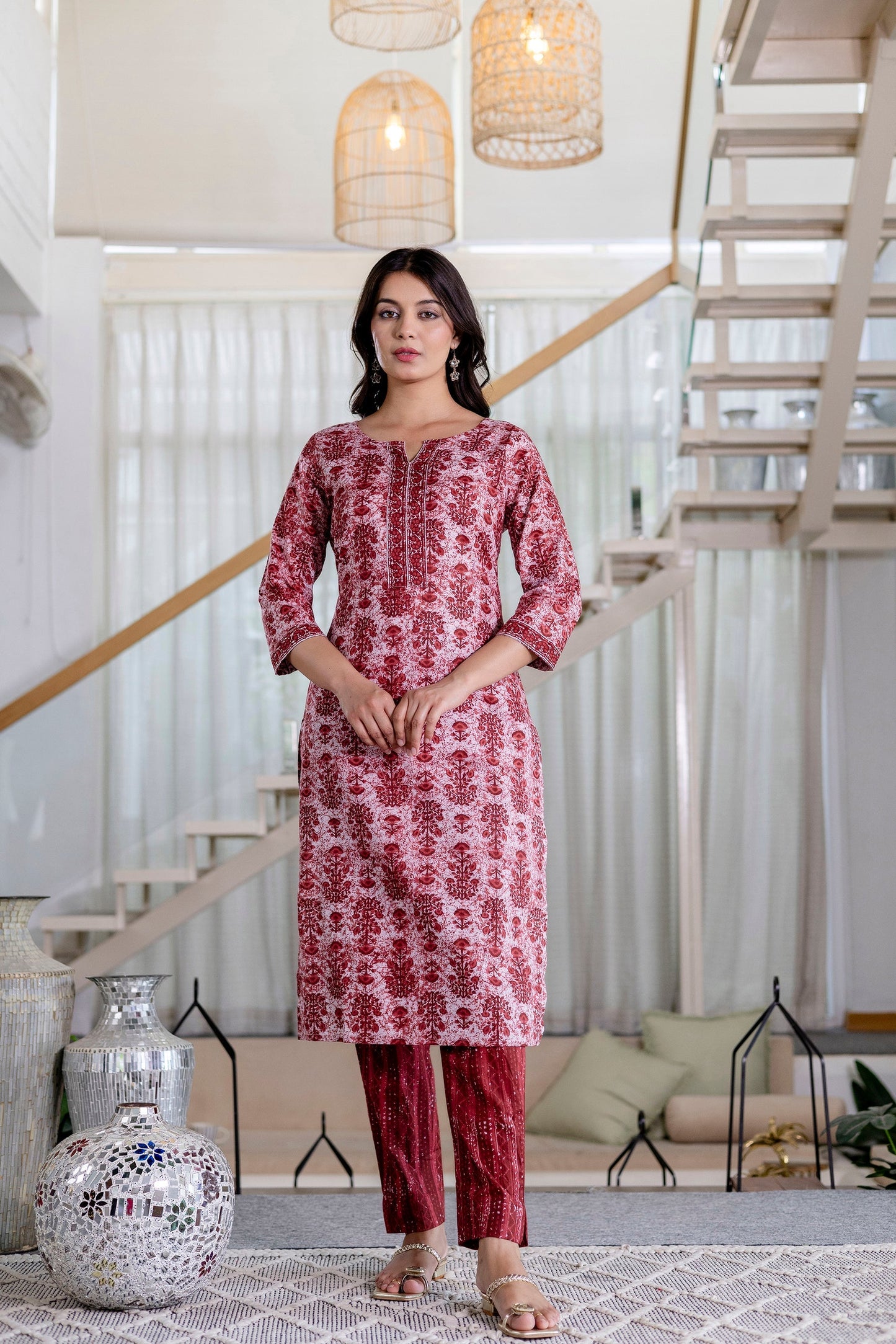 Cherrystone Red Cotton Dupatta Set