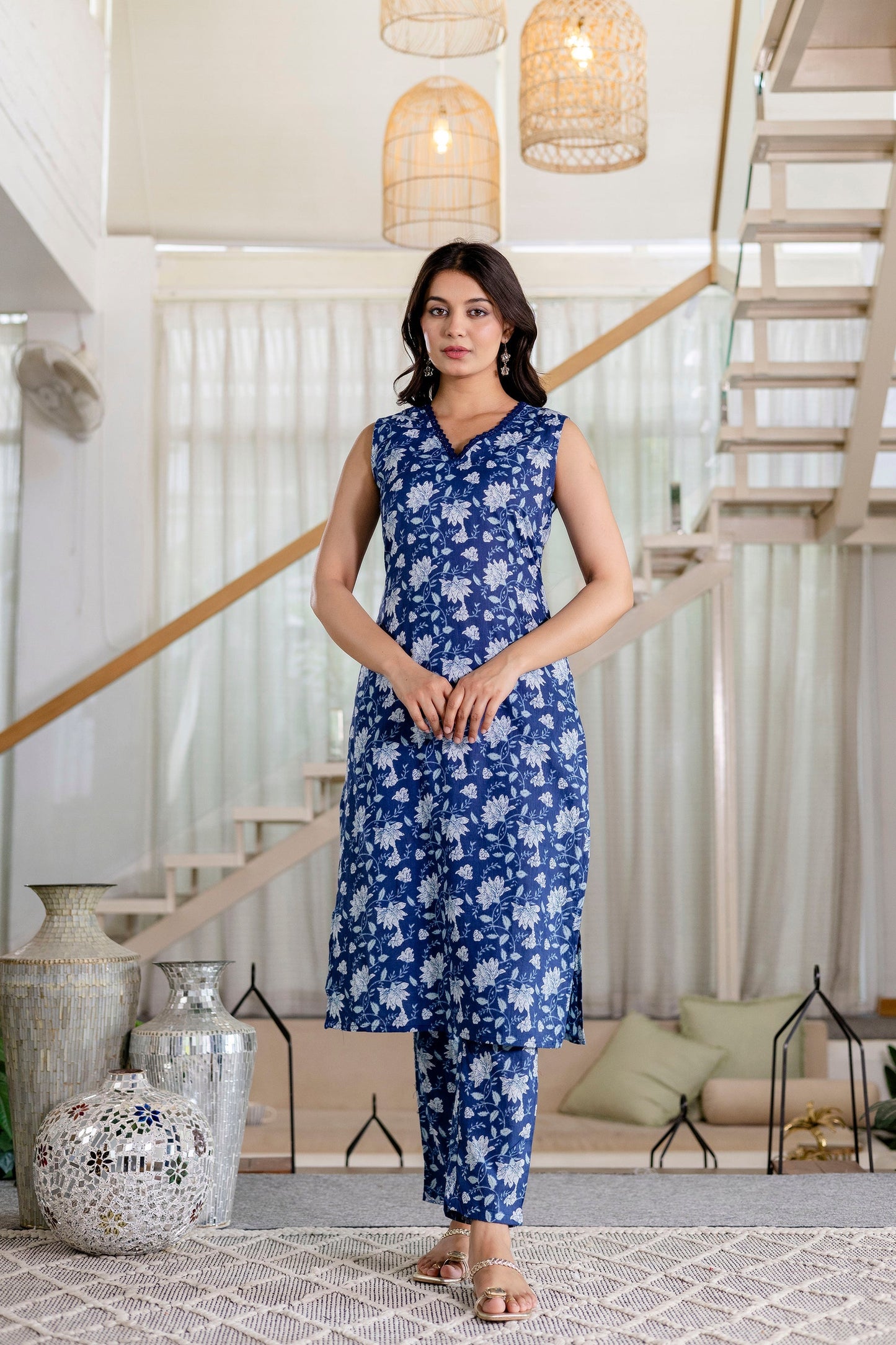 Bluemist Lace Cotton Dupatta Set