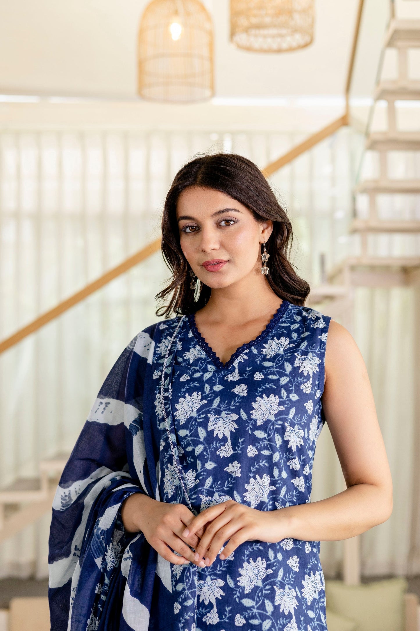 Bluemist Lace Cotton Dupatta Set