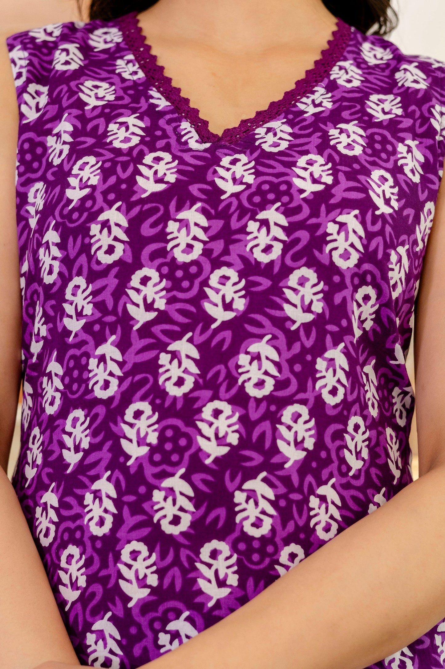Mauve Floral Cotton Dupatta Set