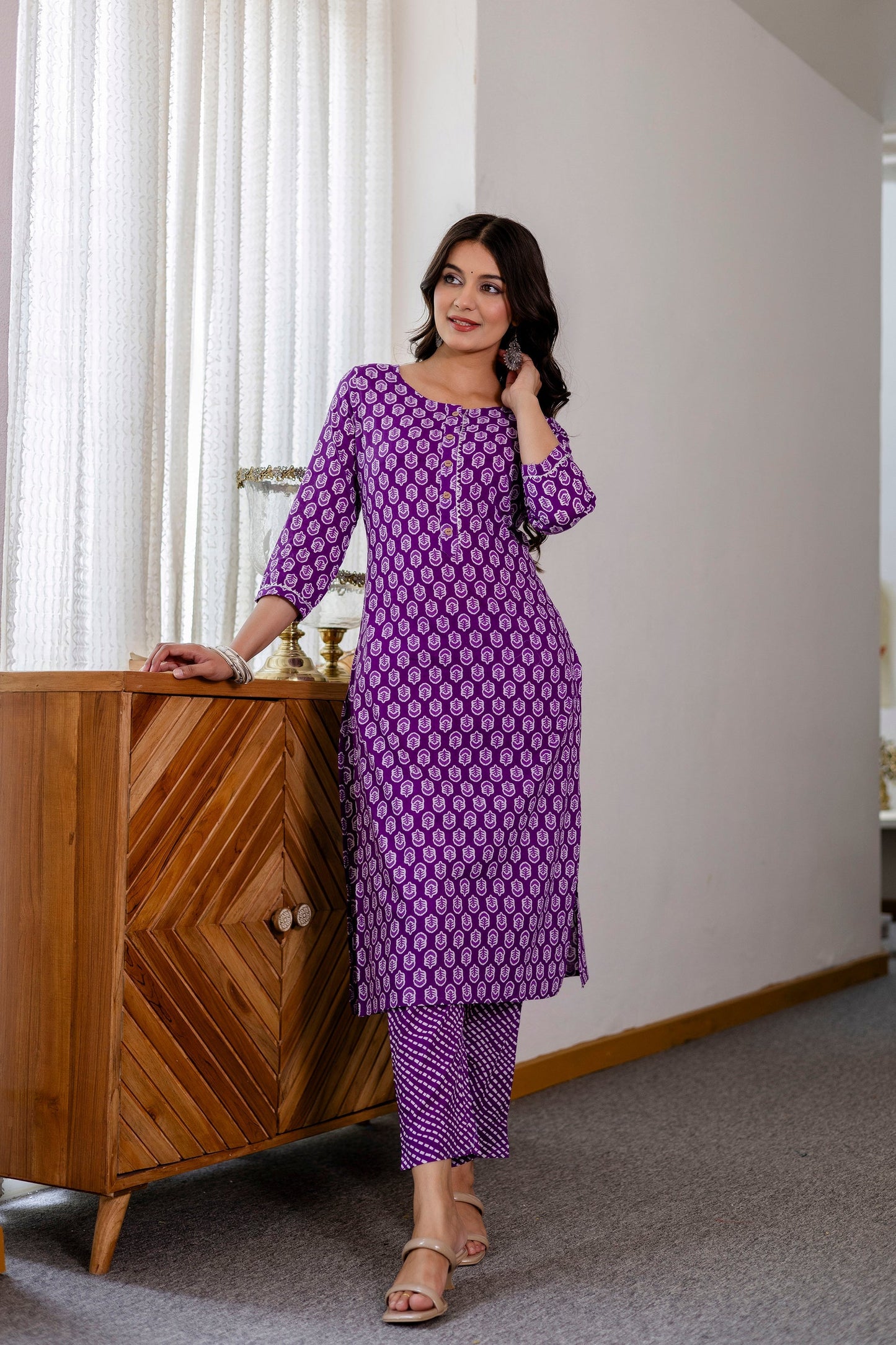 Lavender Purple Cotton Dupatta Set