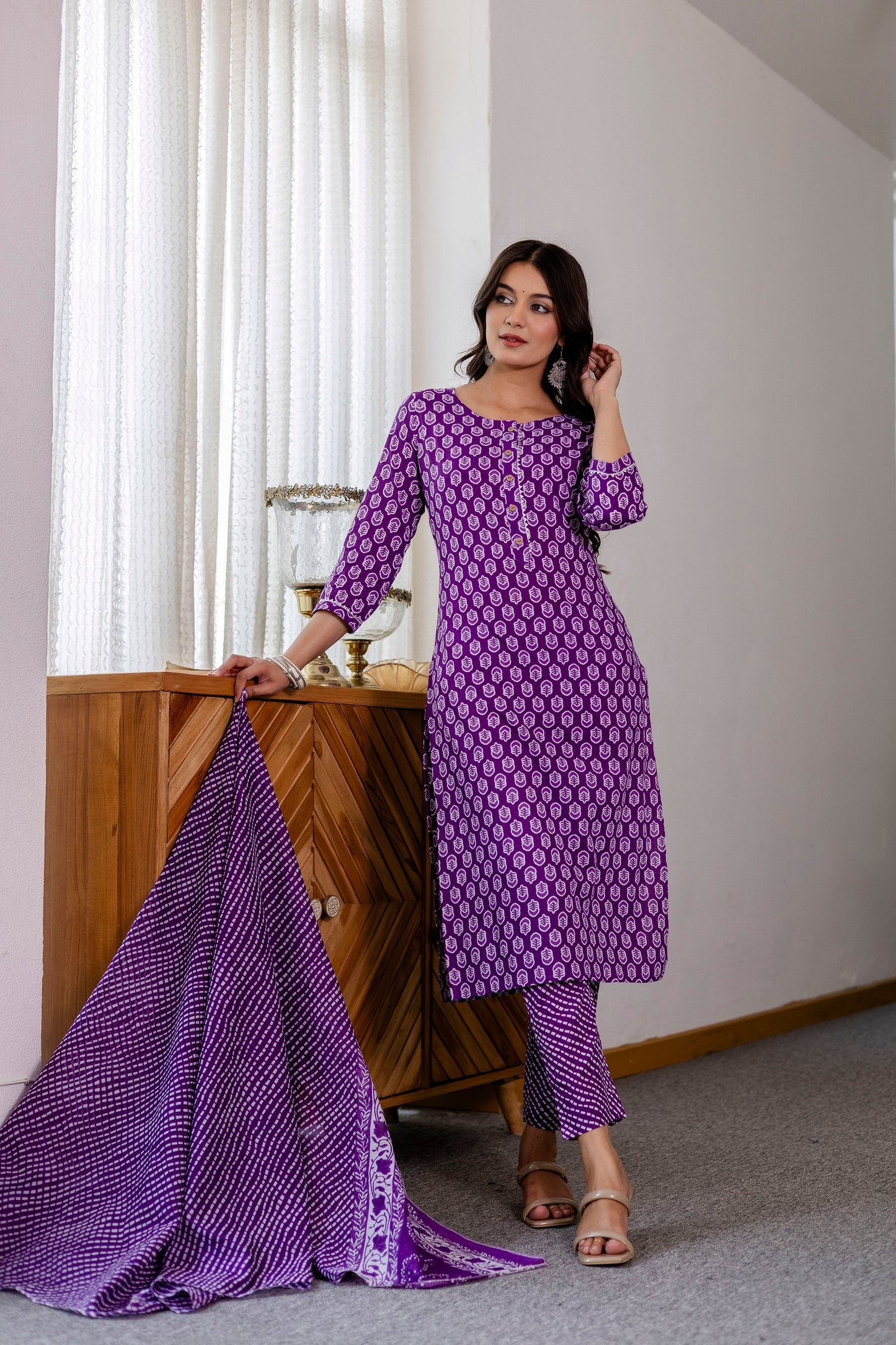 Lavender Purple Cotton Dupatta Set