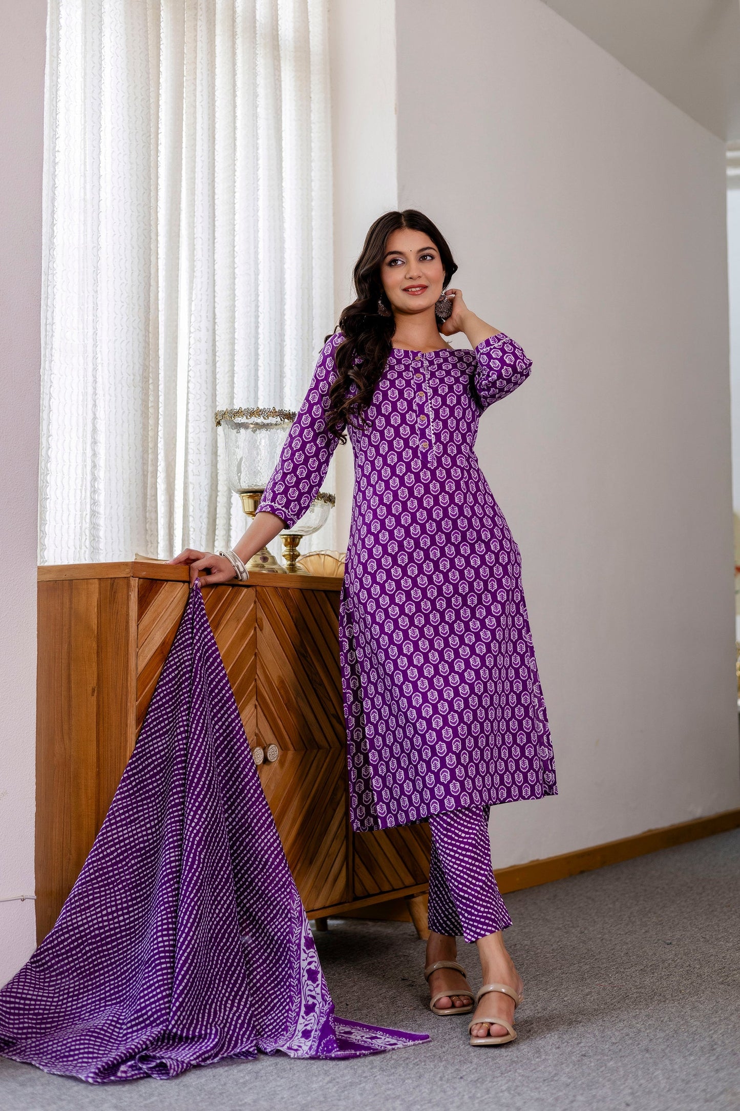 Lavender Purple Cotton Dupatta Set