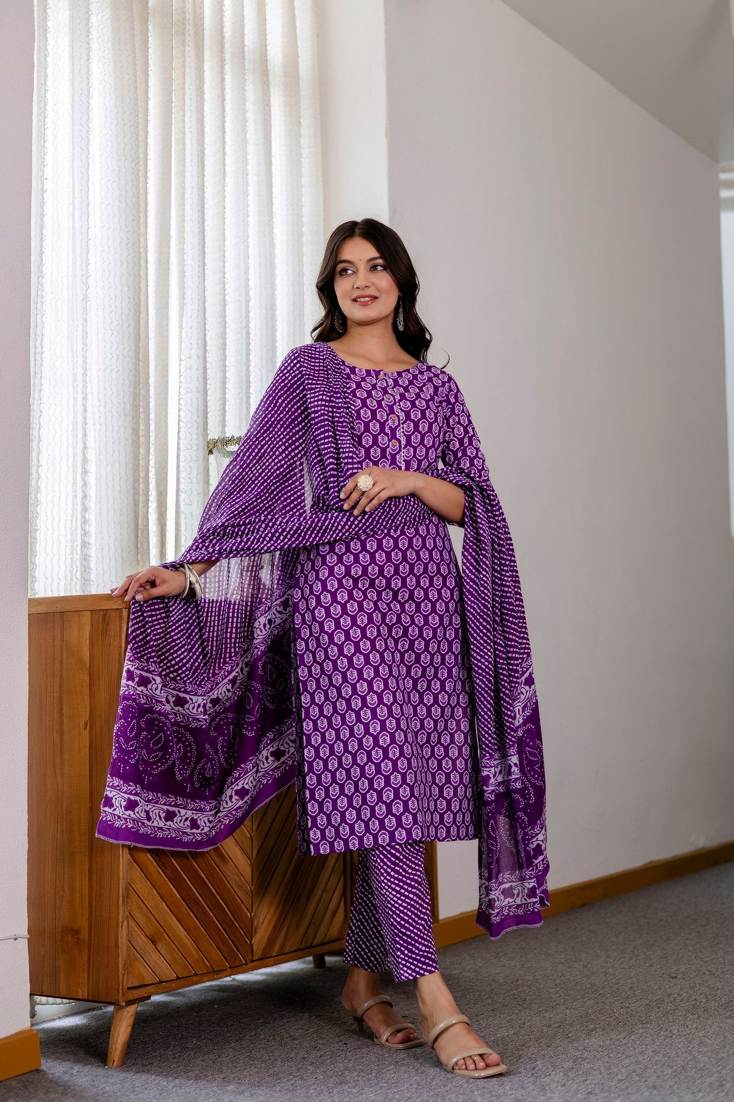 Lavender Purple Cotton Dupatta Set