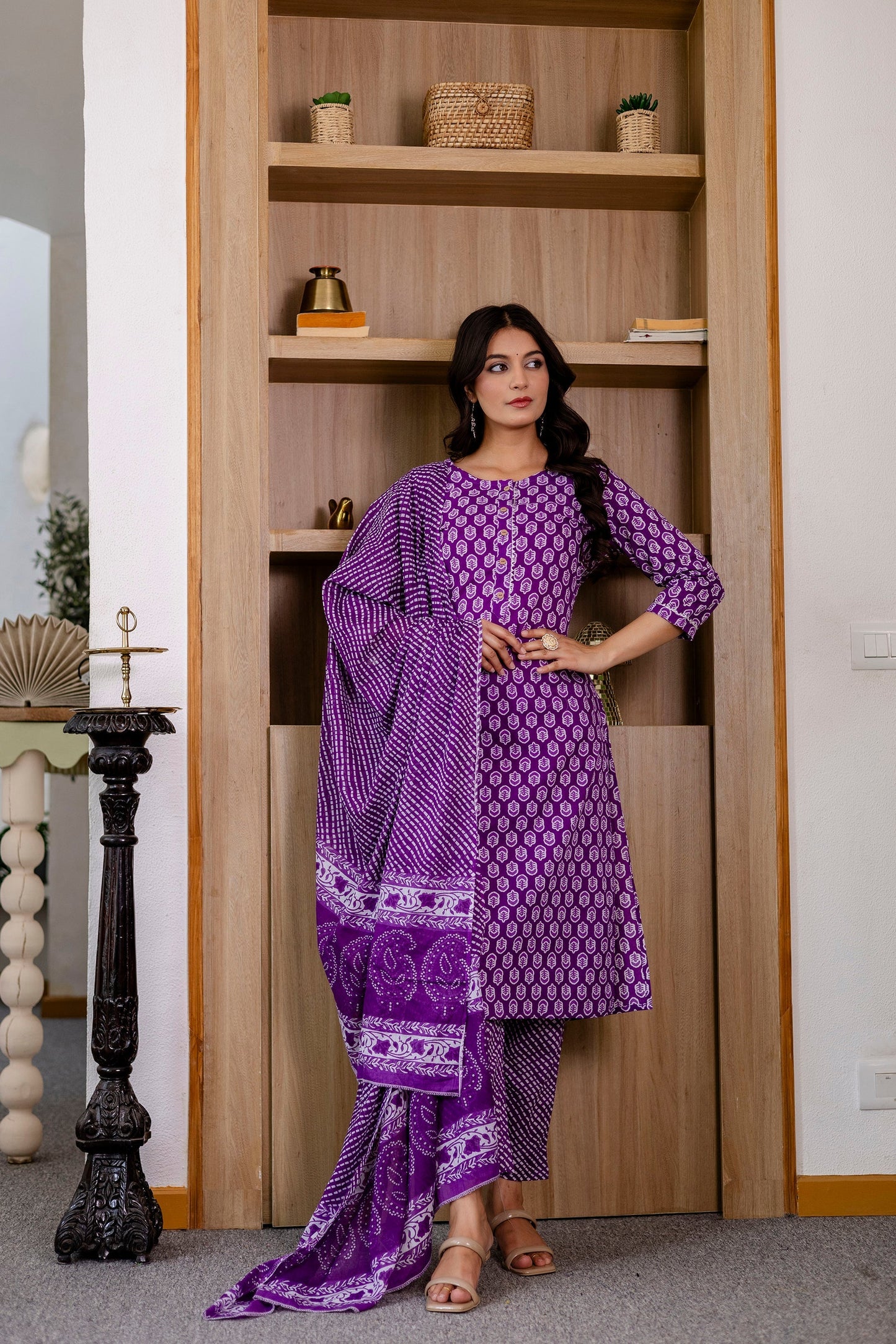 Lavender Purple Cotton Dupatta Set