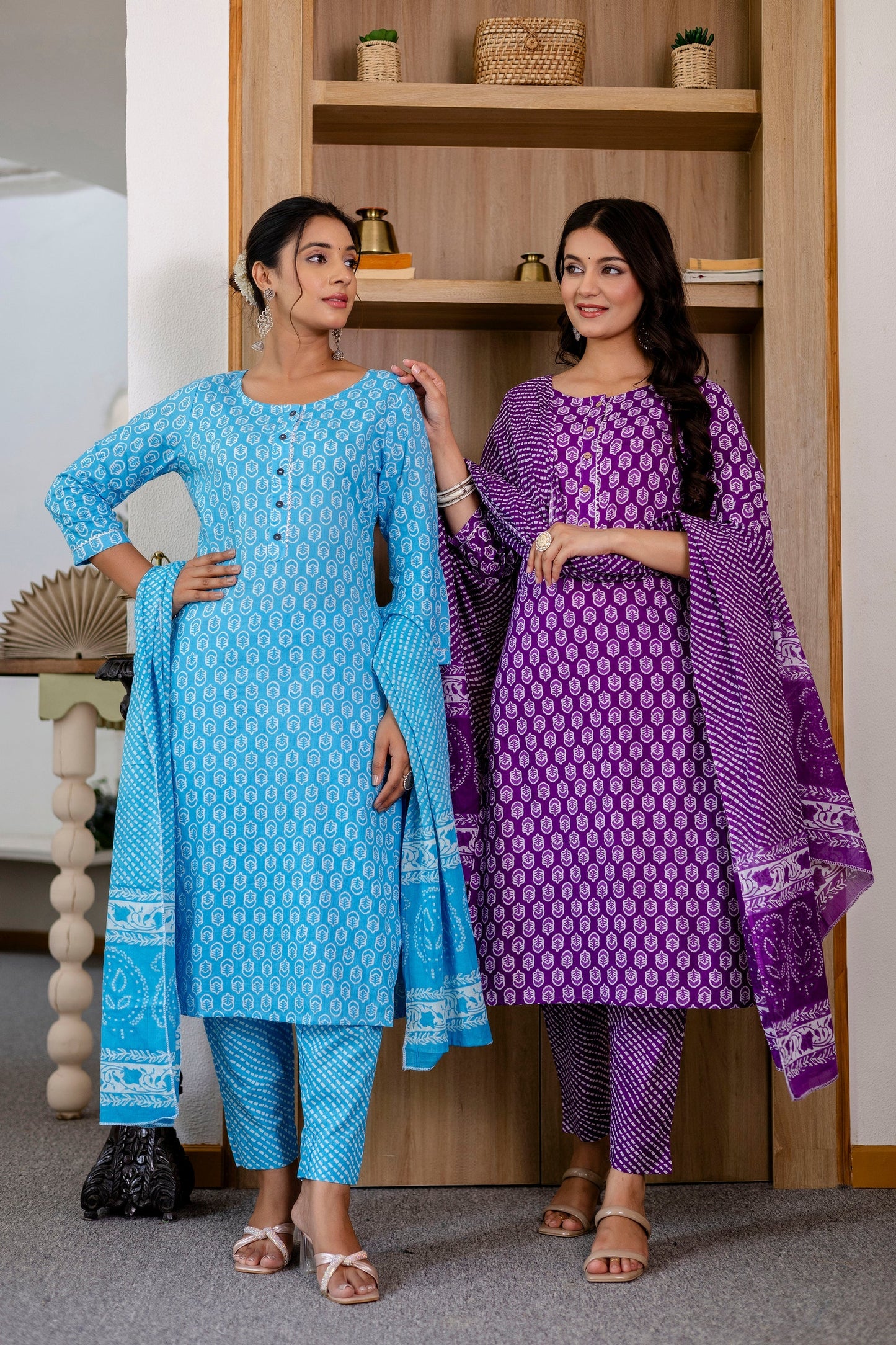 Sky Blue Cotton Dupatta Set
