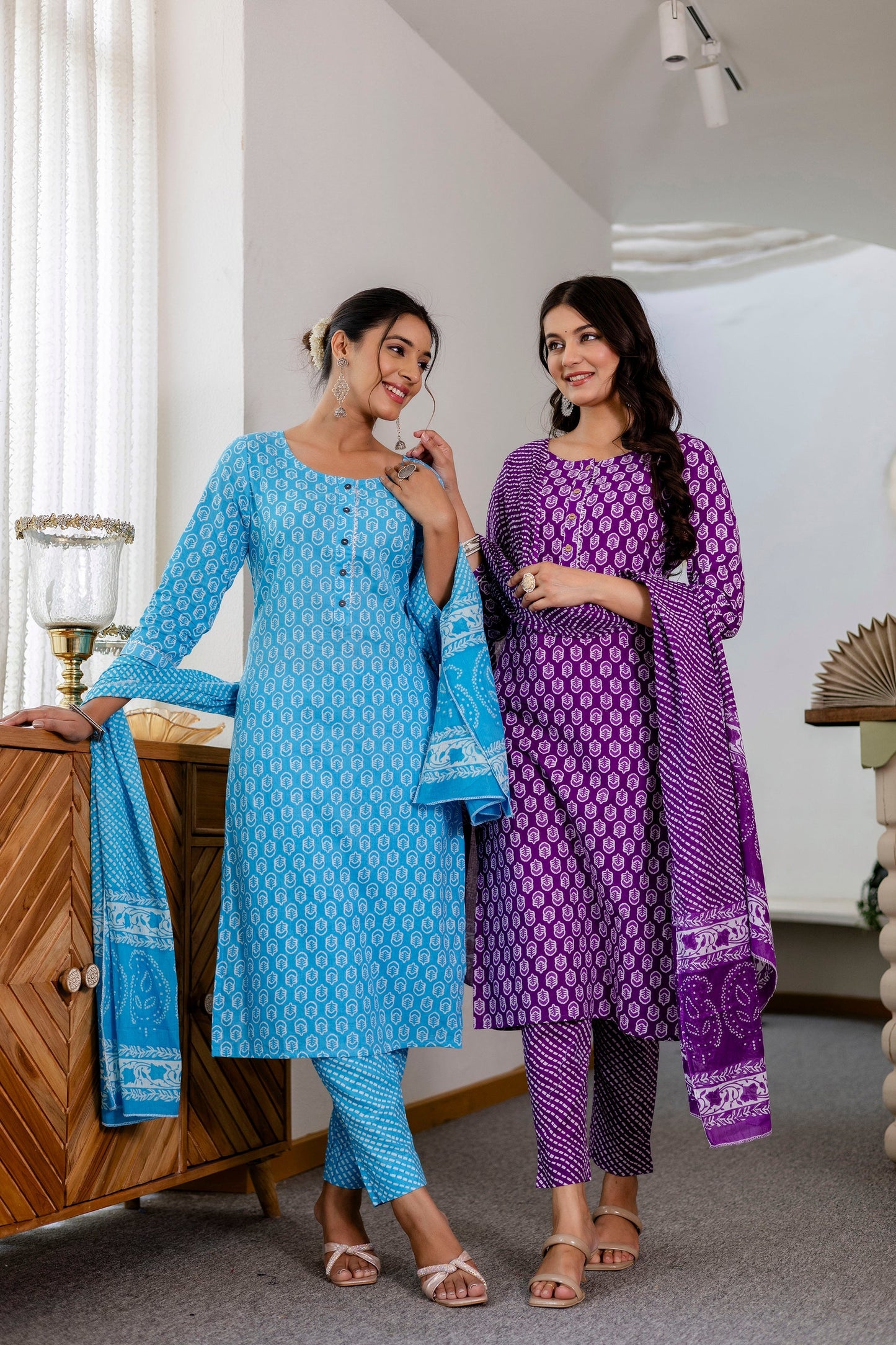Sky Blue Cotton Dupatta Set