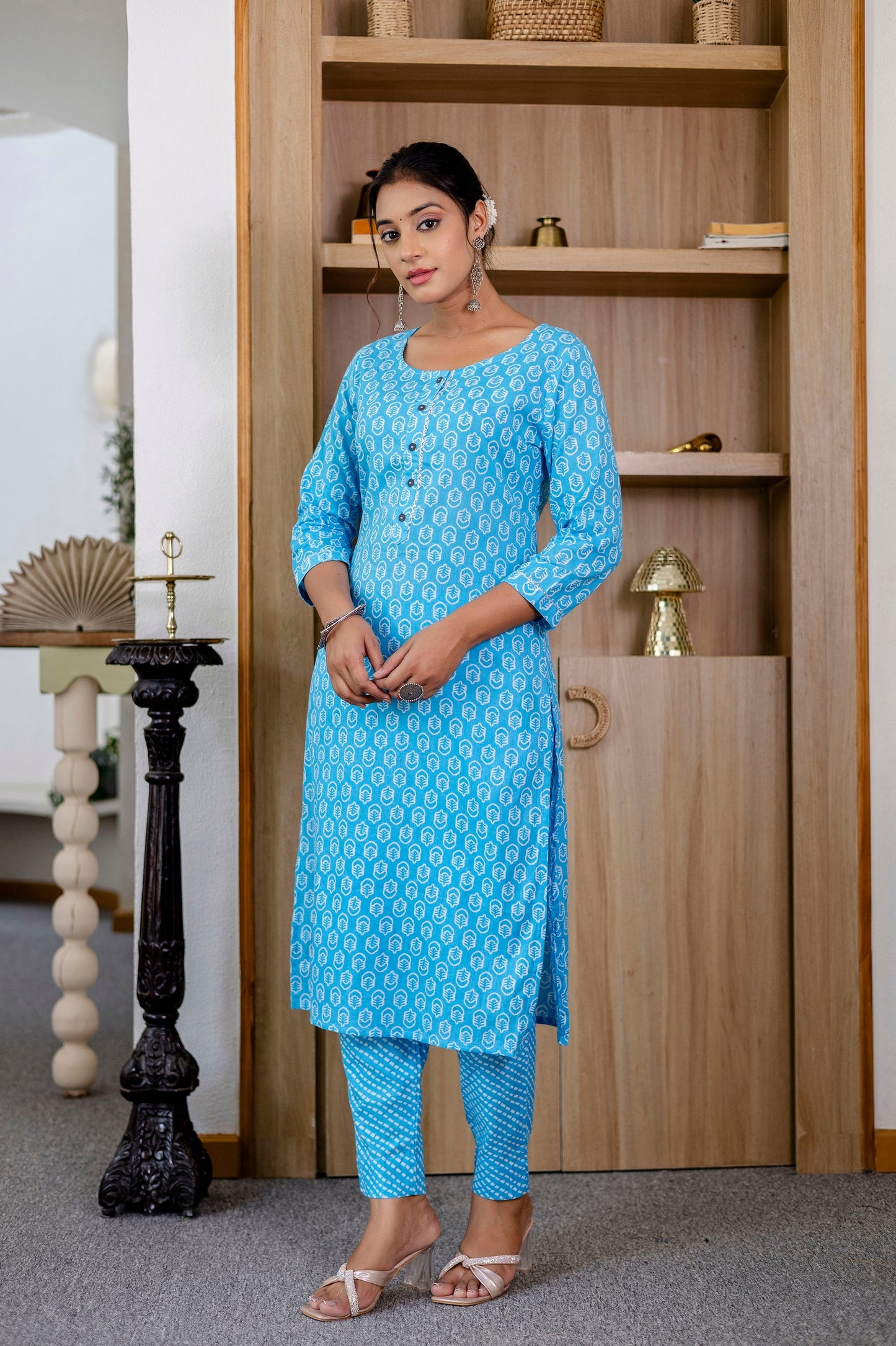 Sky Blue Cotton Dupatta Set