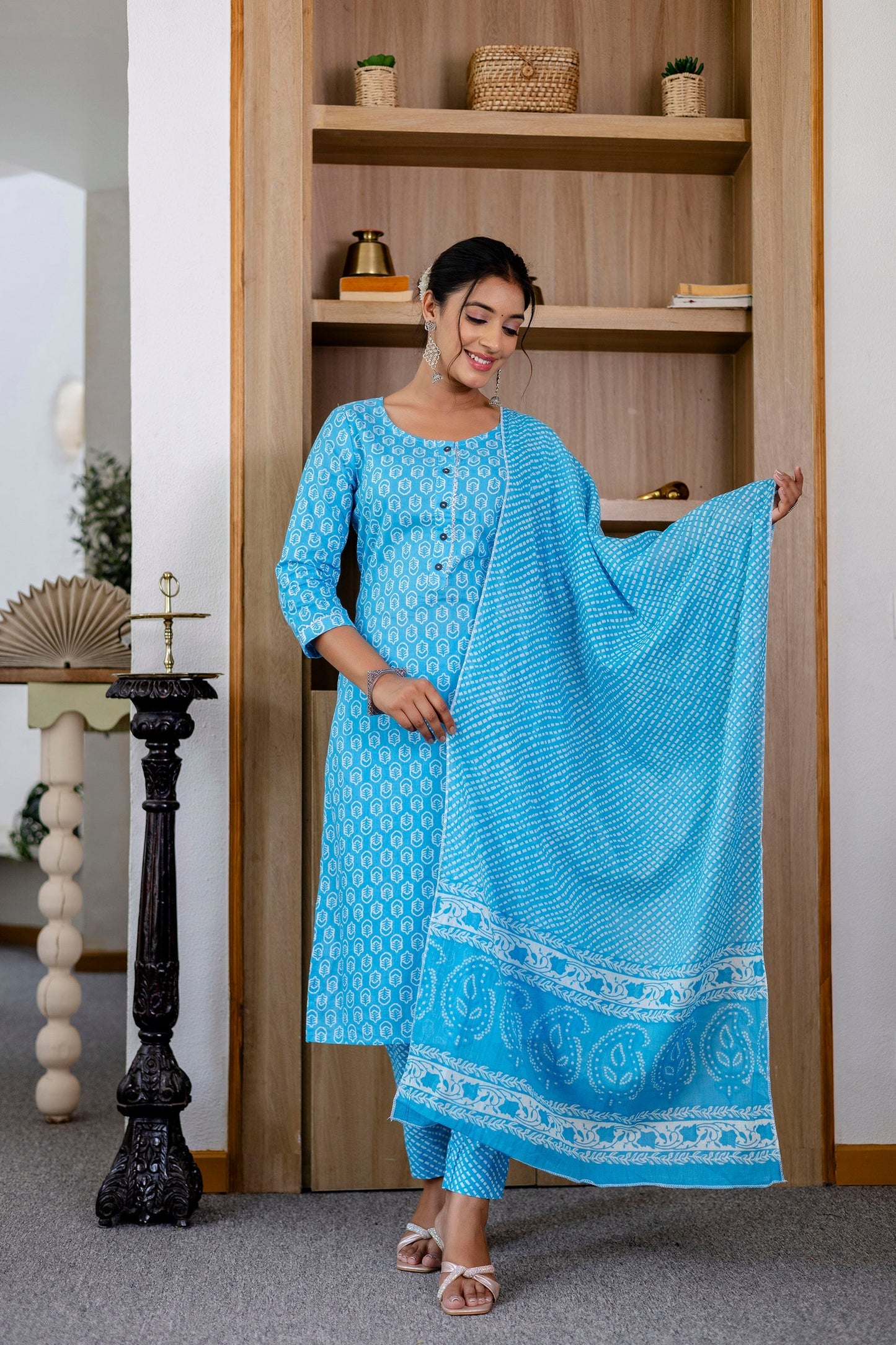 Sky Blue Cotton Dupatta Set