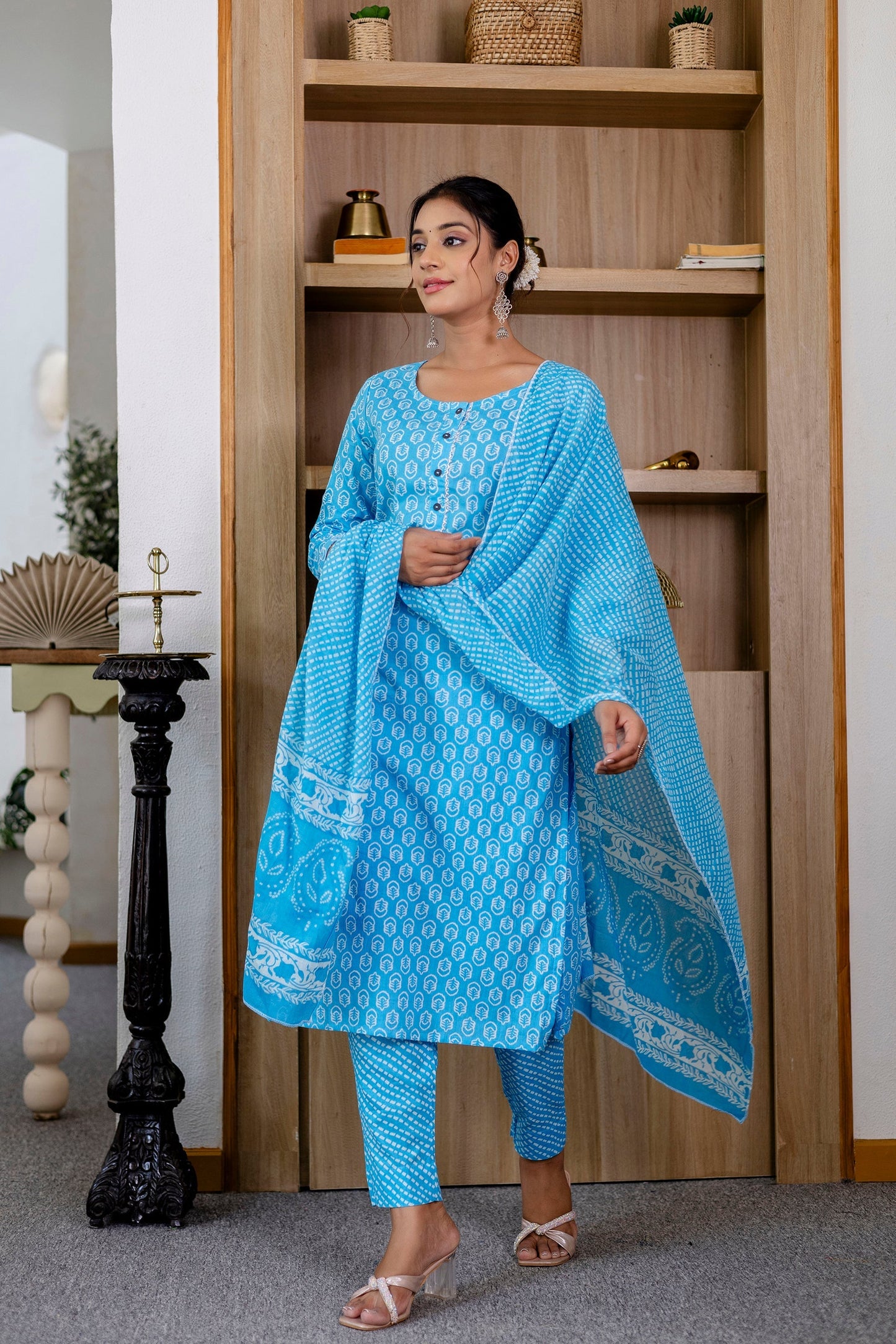 Sky Blue Cotton Dupatta Set