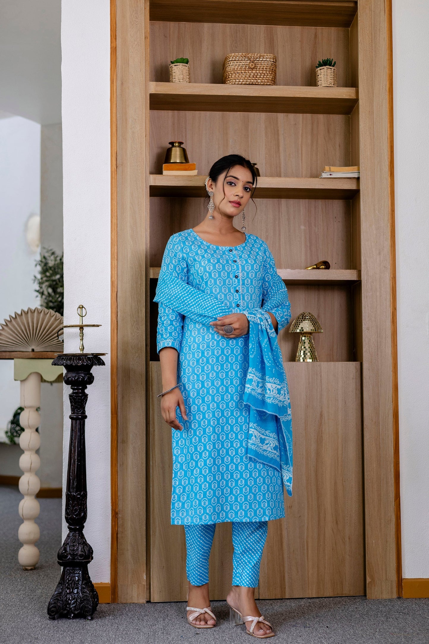 Sky Blue Cotton Dupatta Set