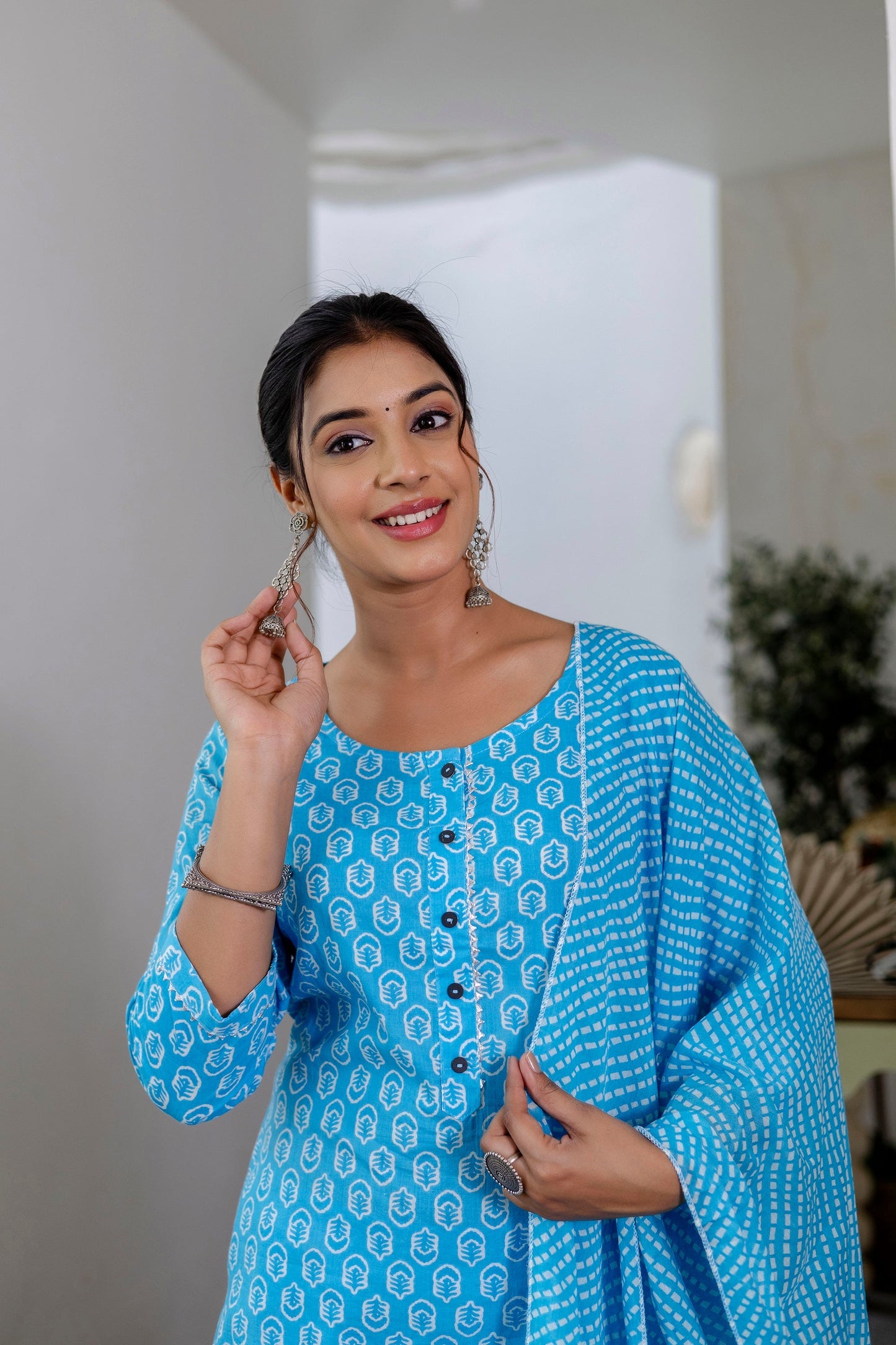 Sky Blue Cotton Dupatta Set