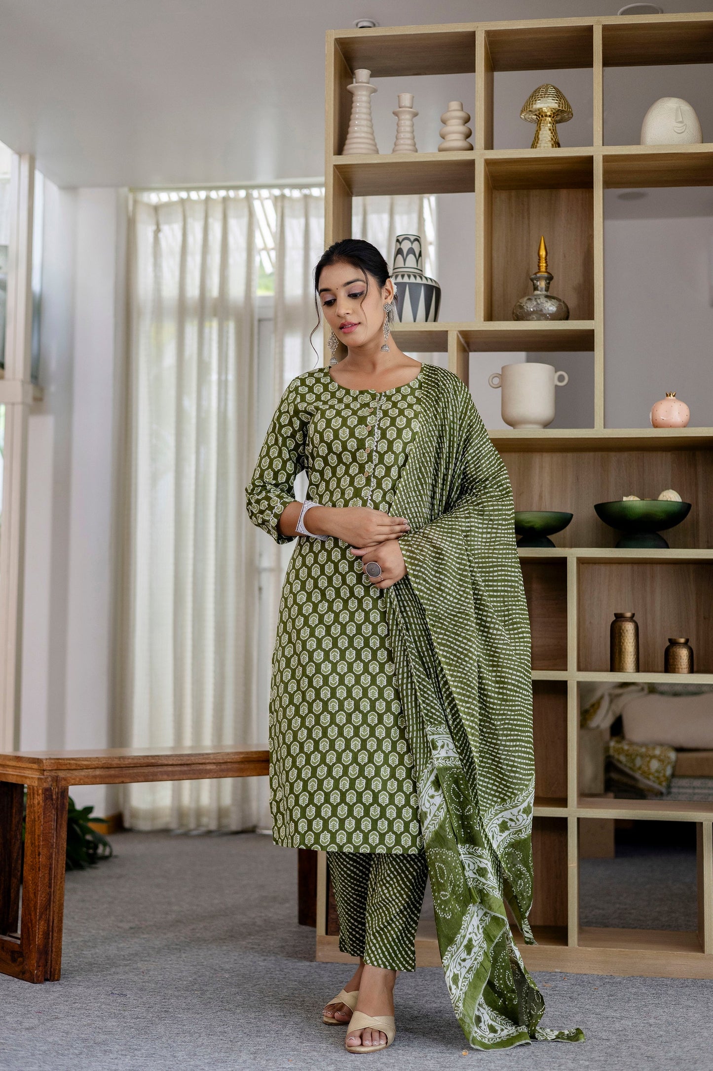 Sage Green Cotton Dupatta Set