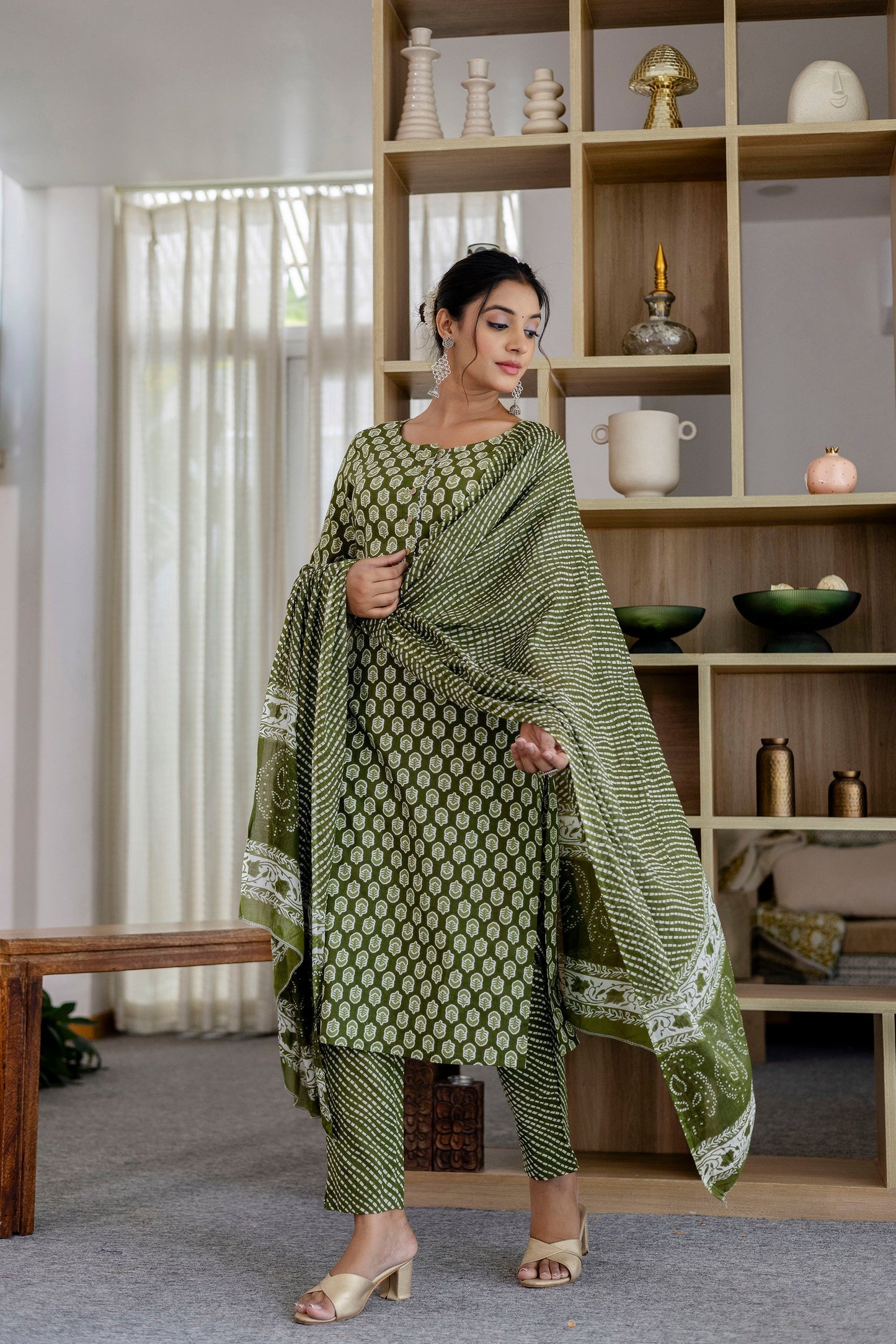 Sage Green Cotton Dupatta Set
