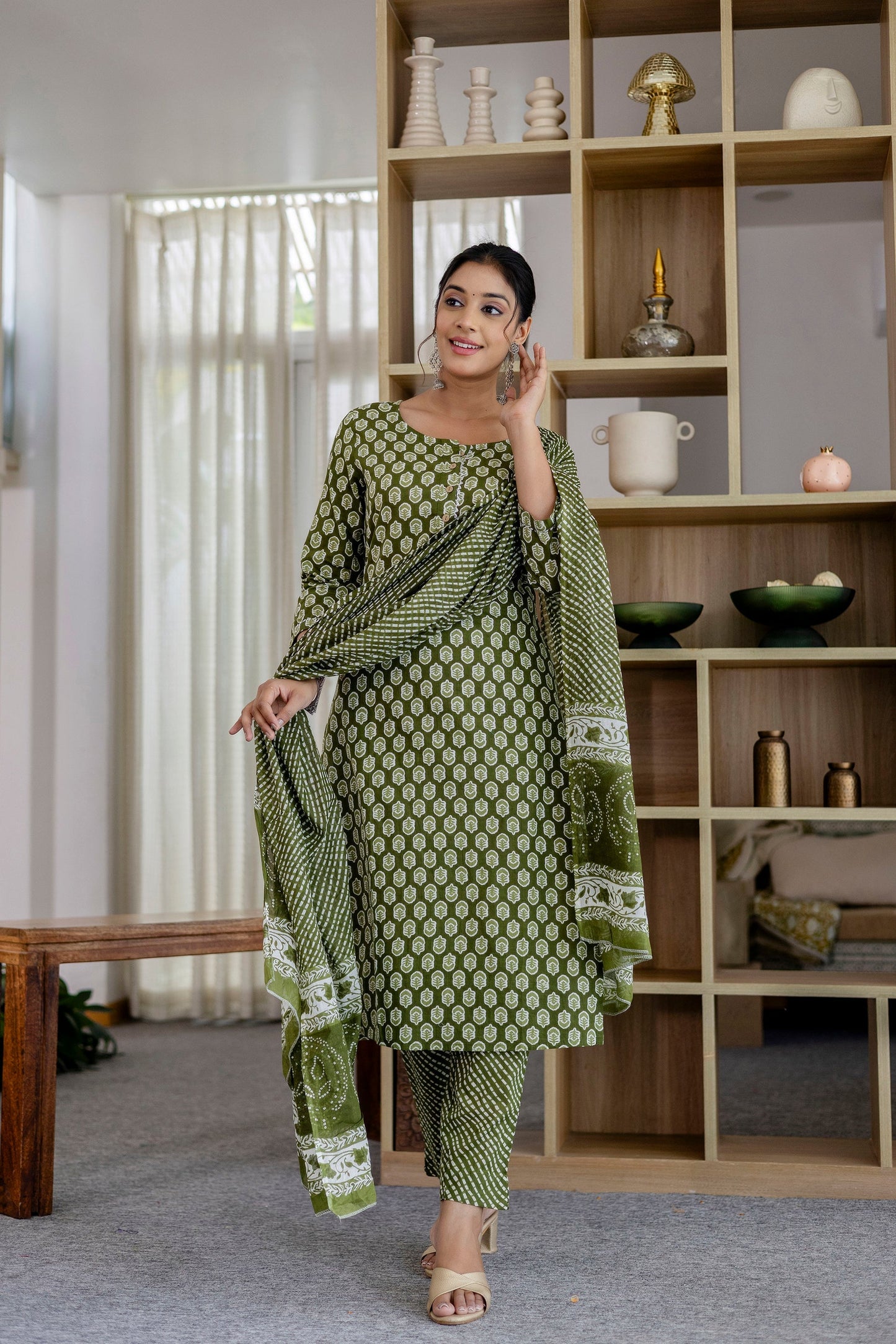 Sage Green Cotton Dupatta Set