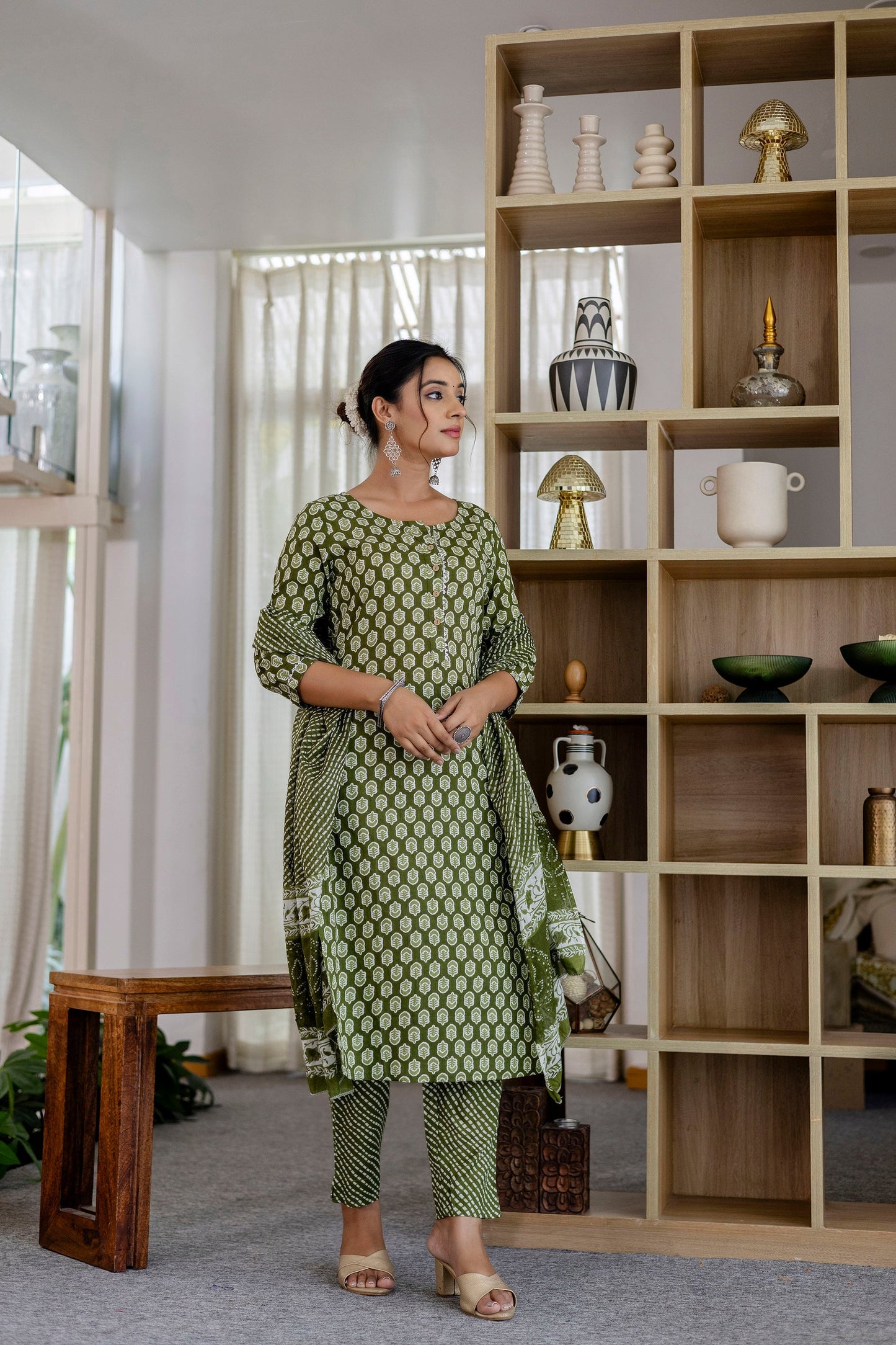 Sage Green Cotton Dupatta Set