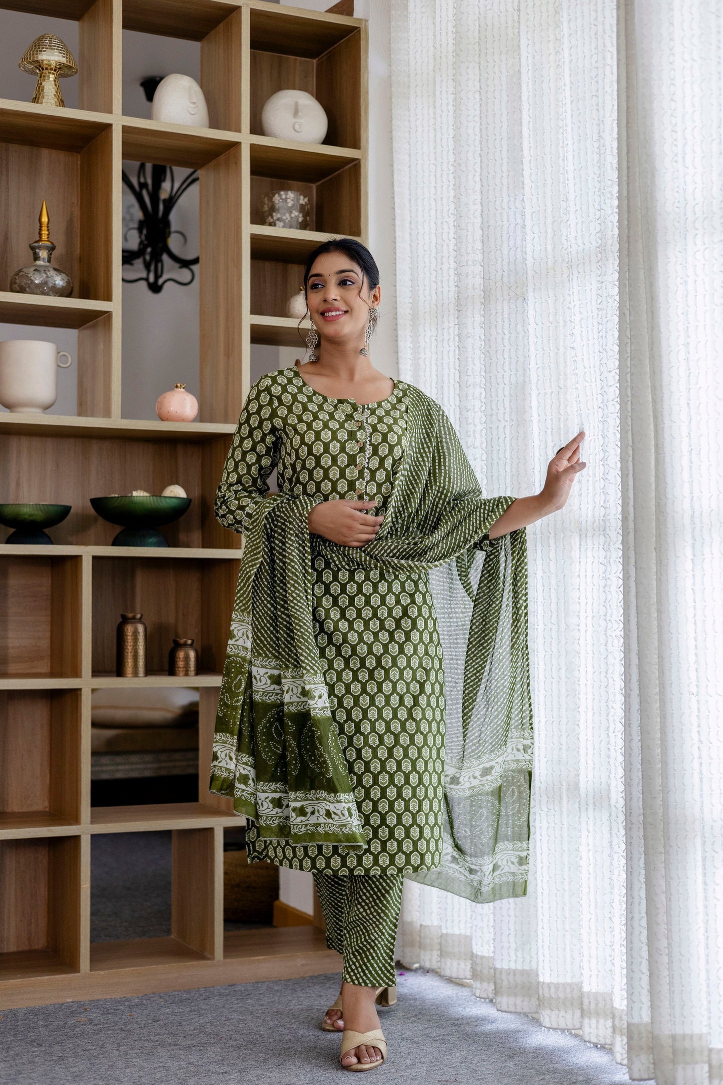 Sage Green Cotton Dupatta Set