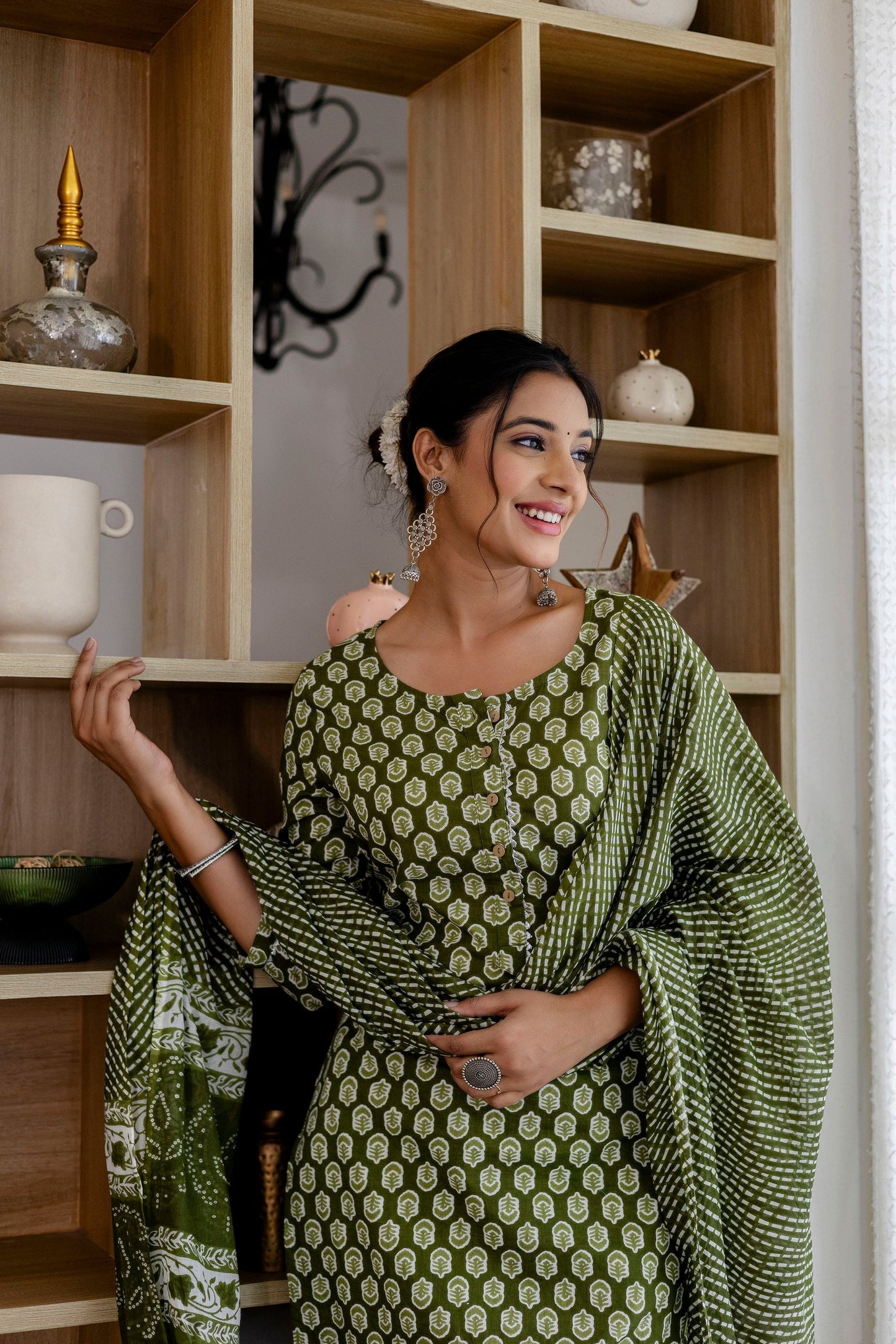 Sage Green Cotton Dupatta Set