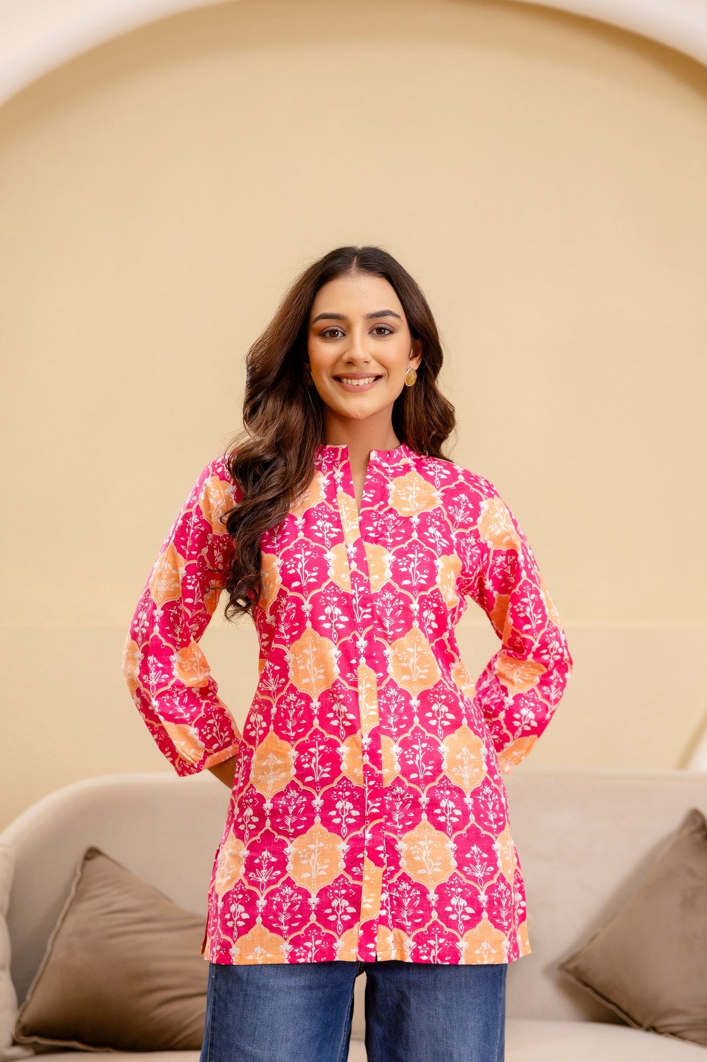 Fuchsia Glow Cotton Printed Top